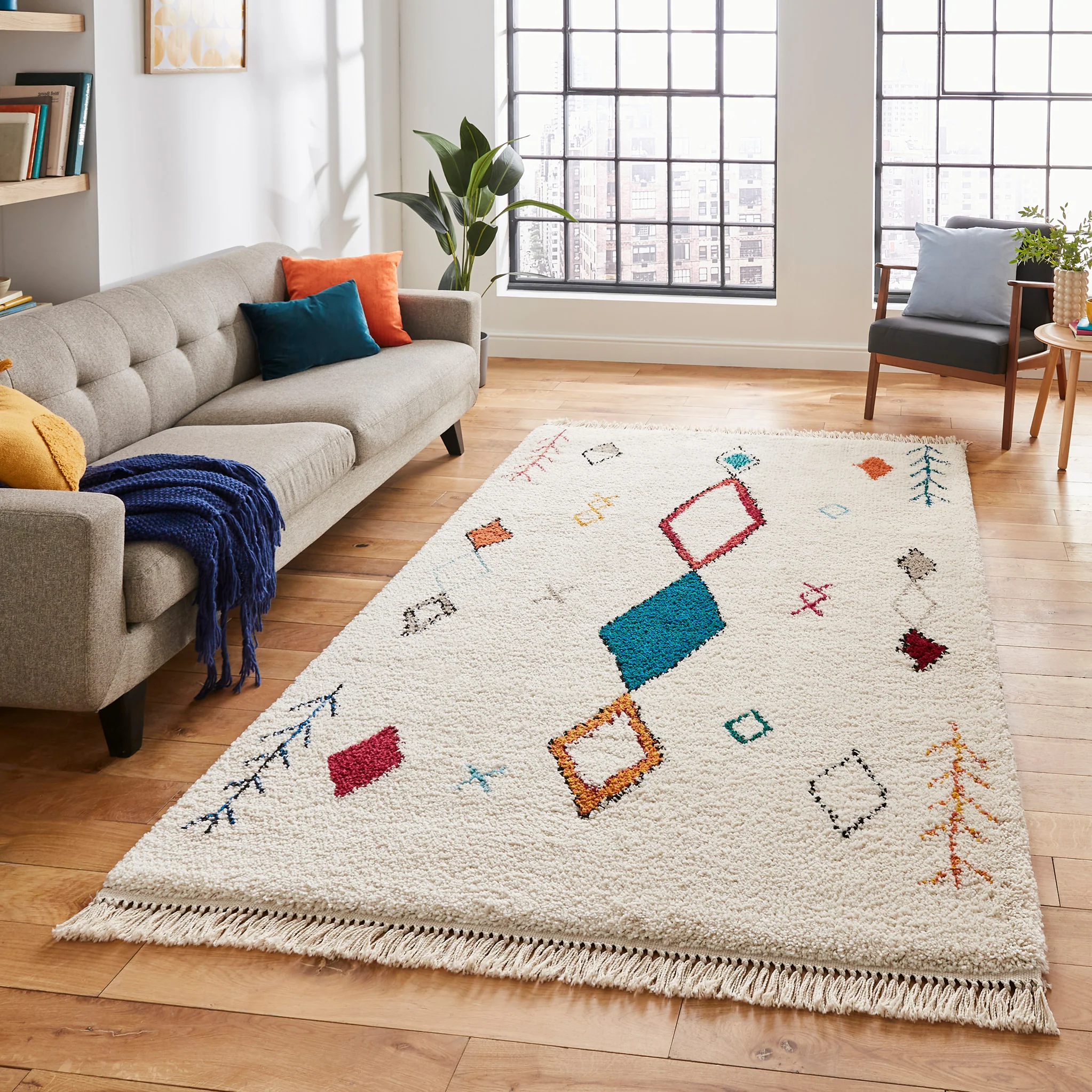 Edie Boho Multi Coloured Diamond Rug - Image 2