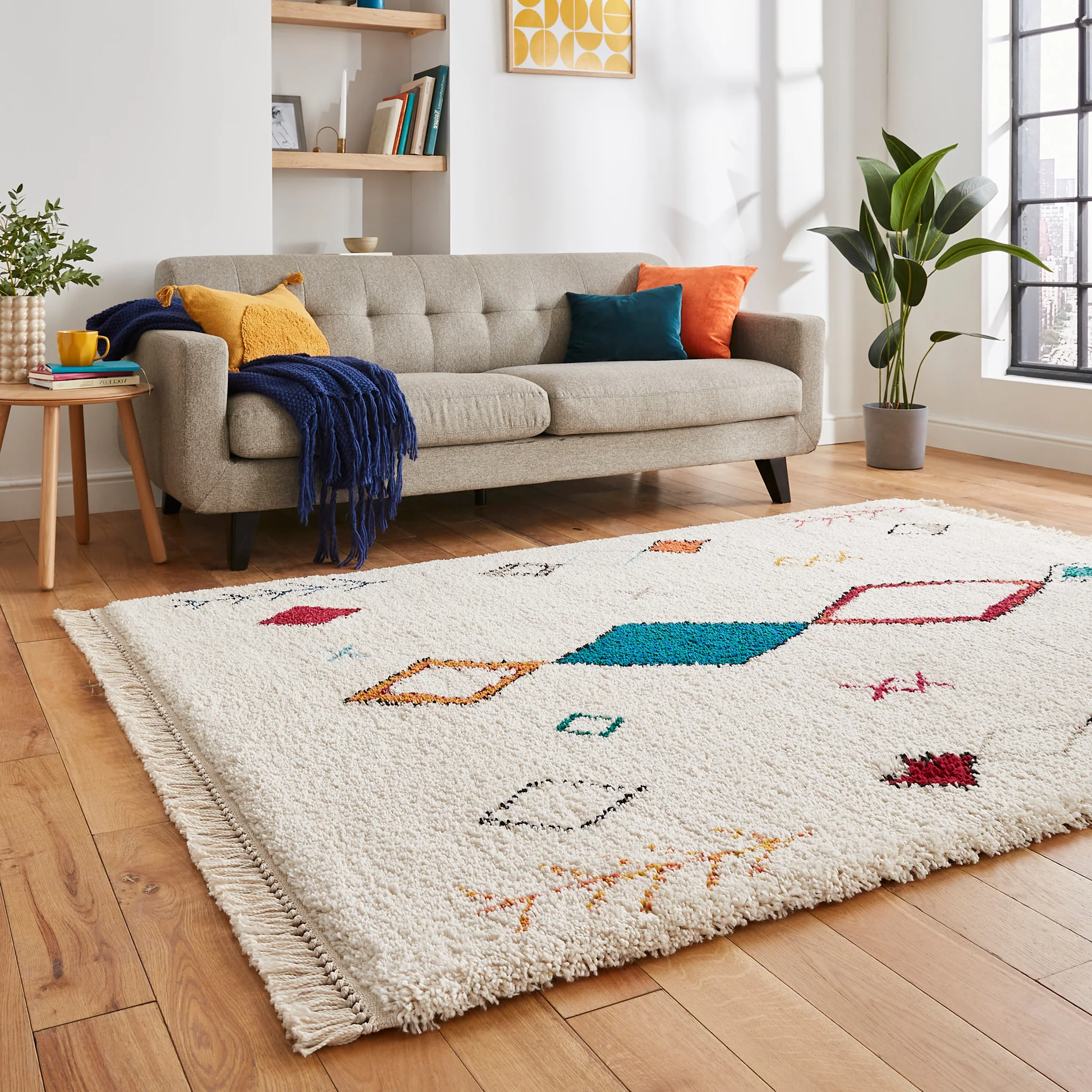 Edie Boho Multi Coloured Diamond Rug - Image 3