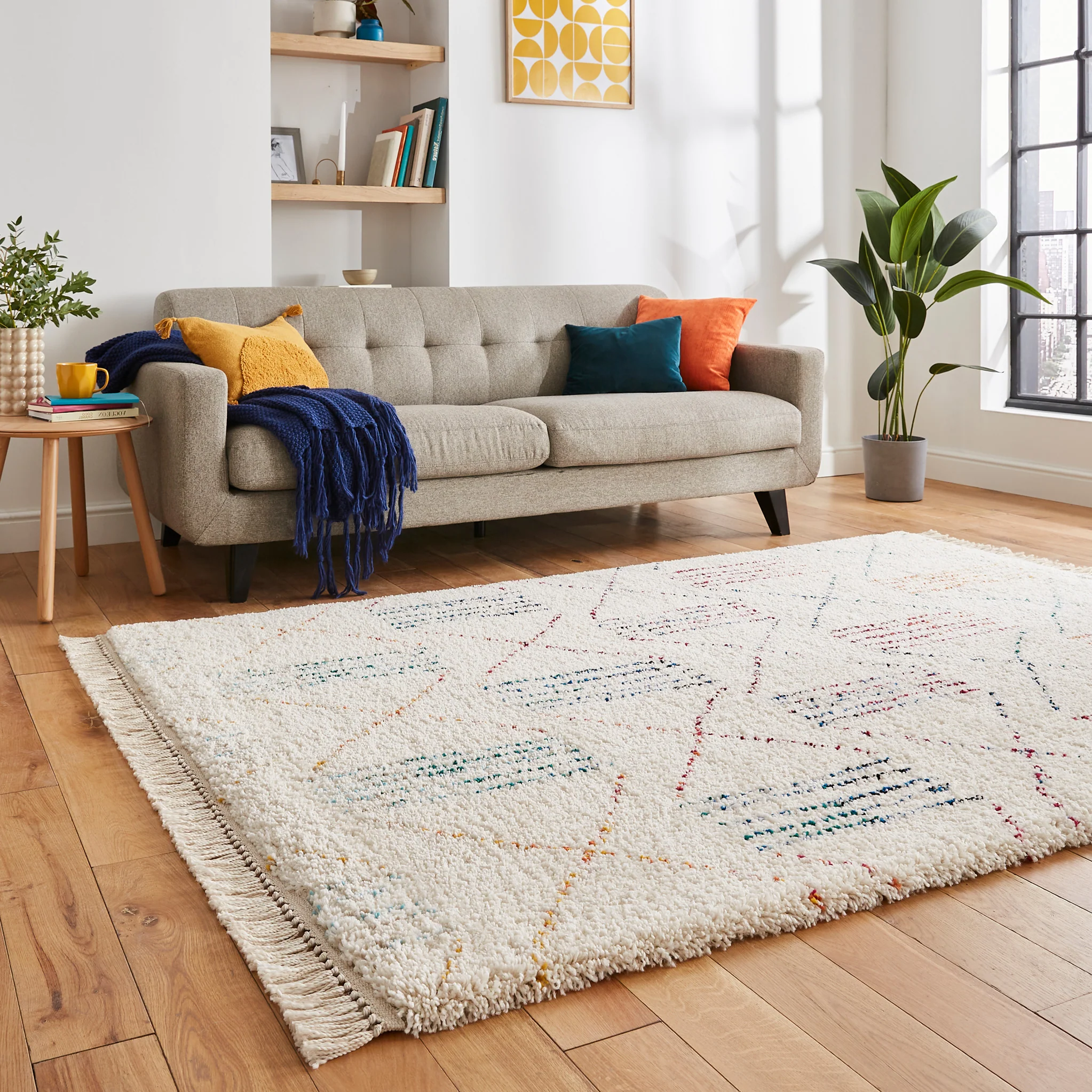 Edie Boho Multi Coloured Patterned Shaggy Rug - Image 3