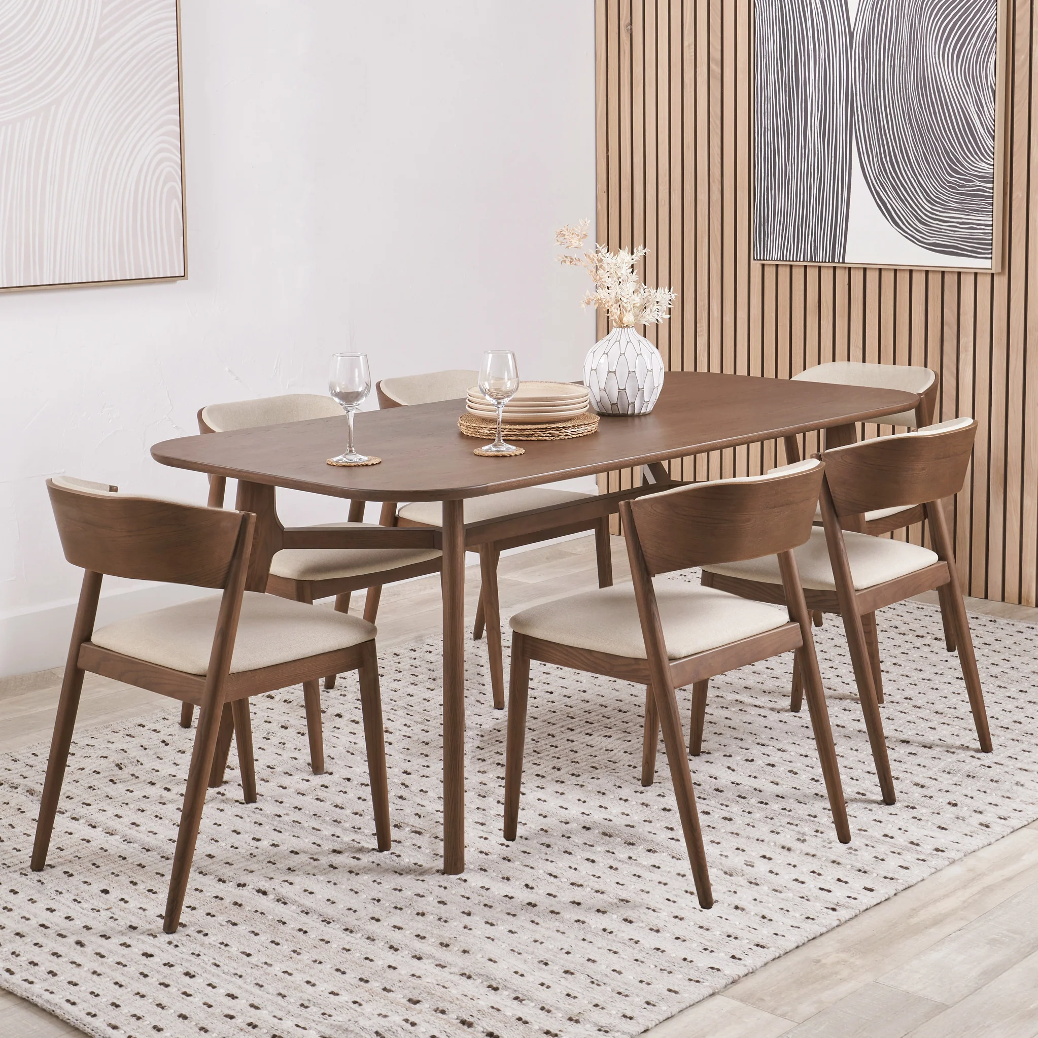 Elias Dark Ash Retro Dining Table and 6 Chairs - Image 2