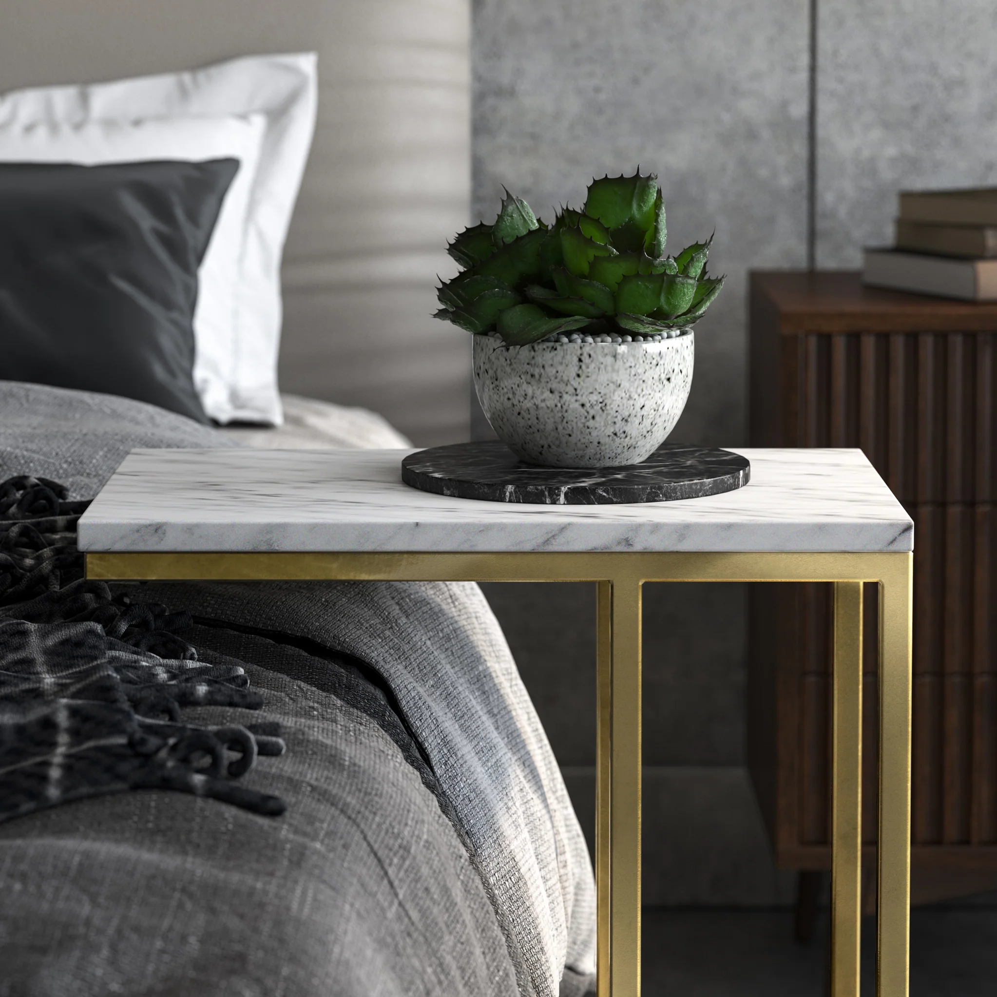Elissa White Marble Side Table with Gold Leg - Image 3
