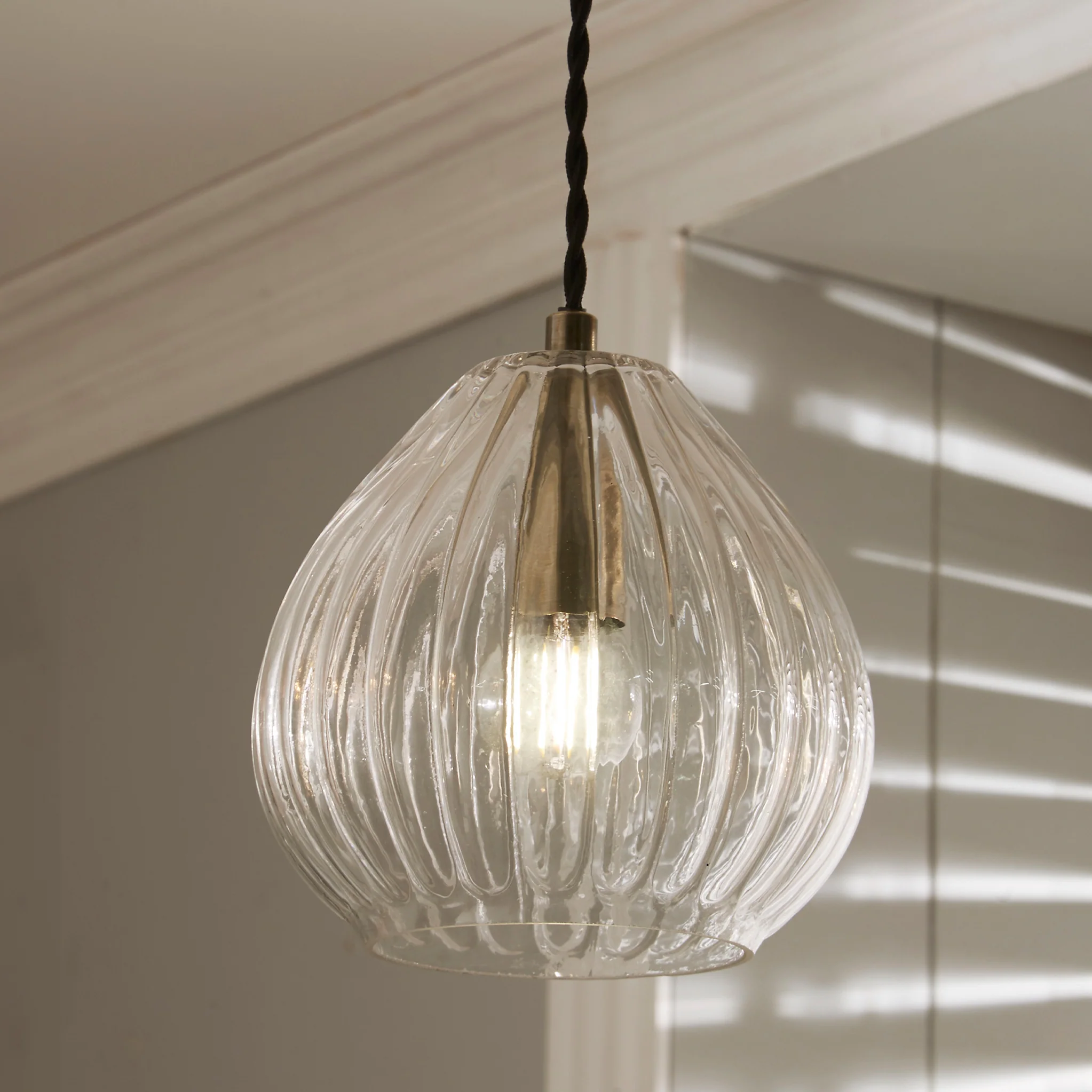 Ella Clear Ribbed Glass Teardrop Pendant - Image 2