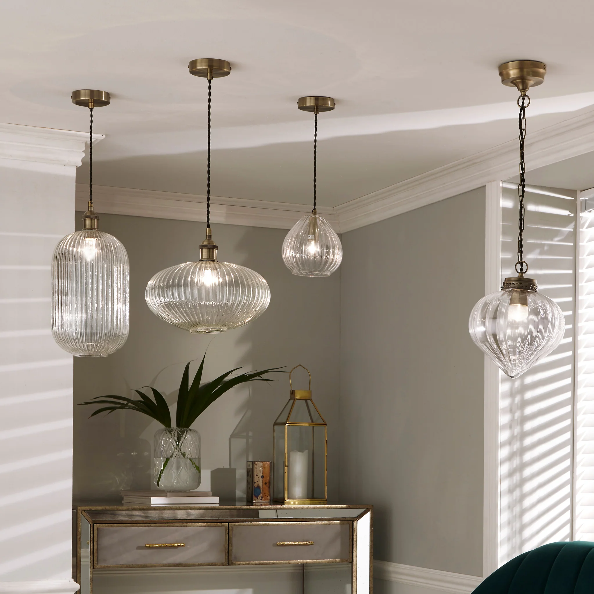 Ella Clear Ribbed Glass Teardrop Pendant - Image 4