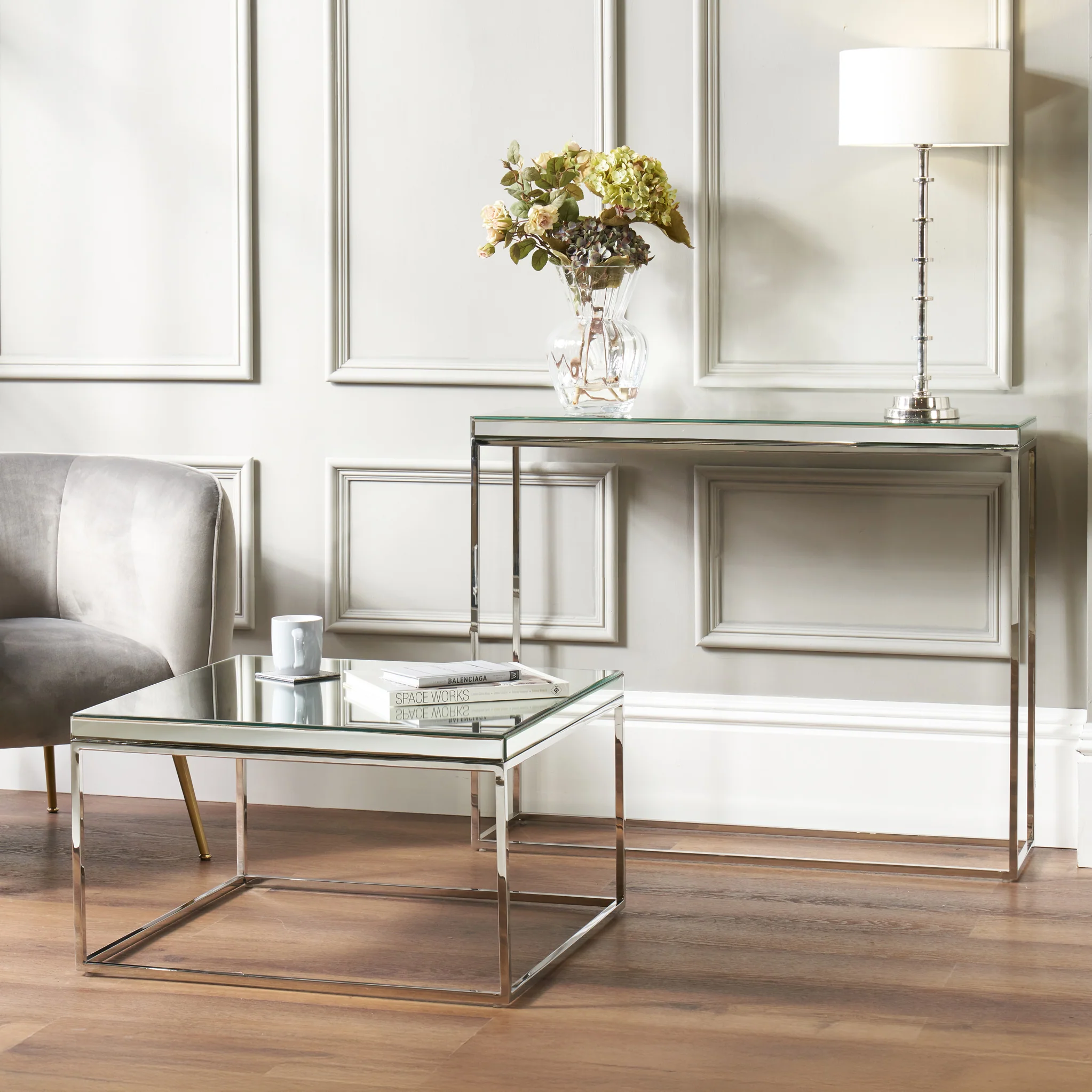 Elysee Mirrored Glass Console Table Table - Image 4