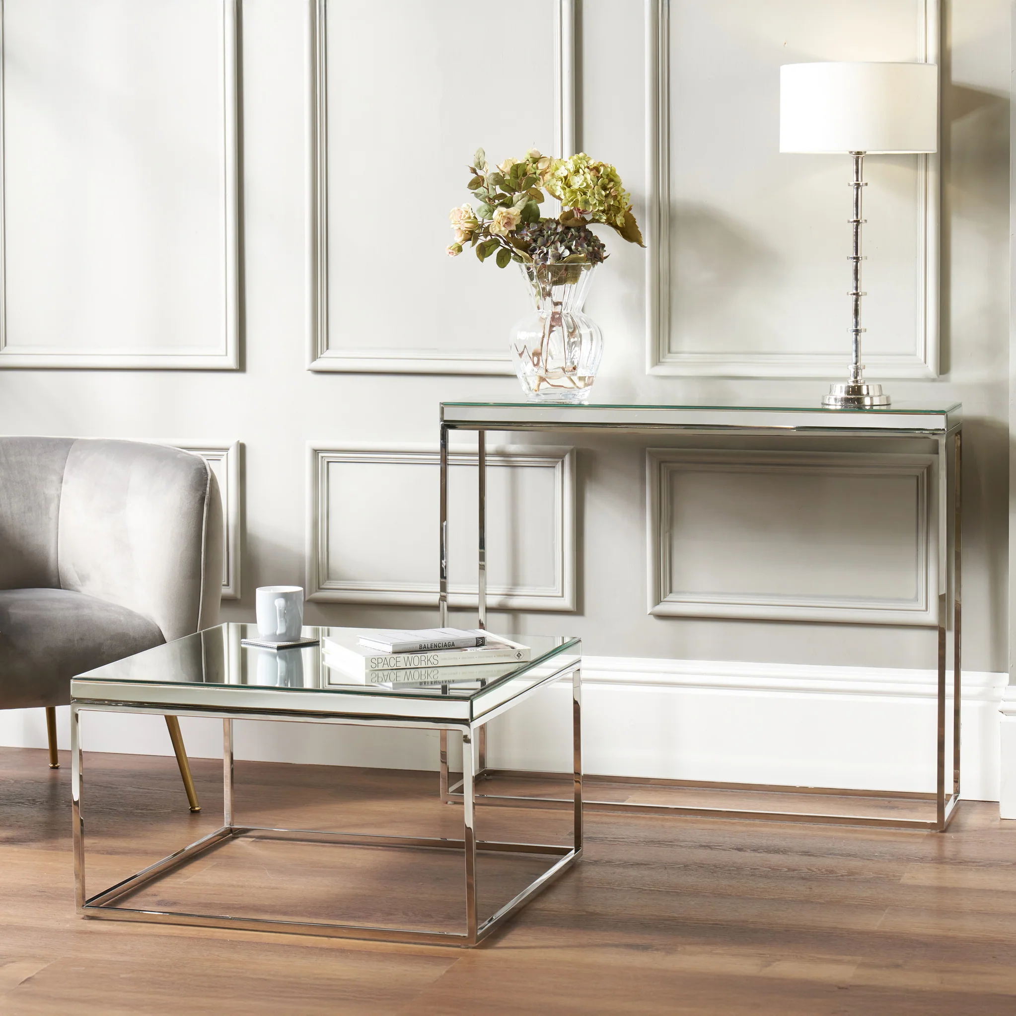 Elysee Mirrored Glass Square Coffee Table - Image 5