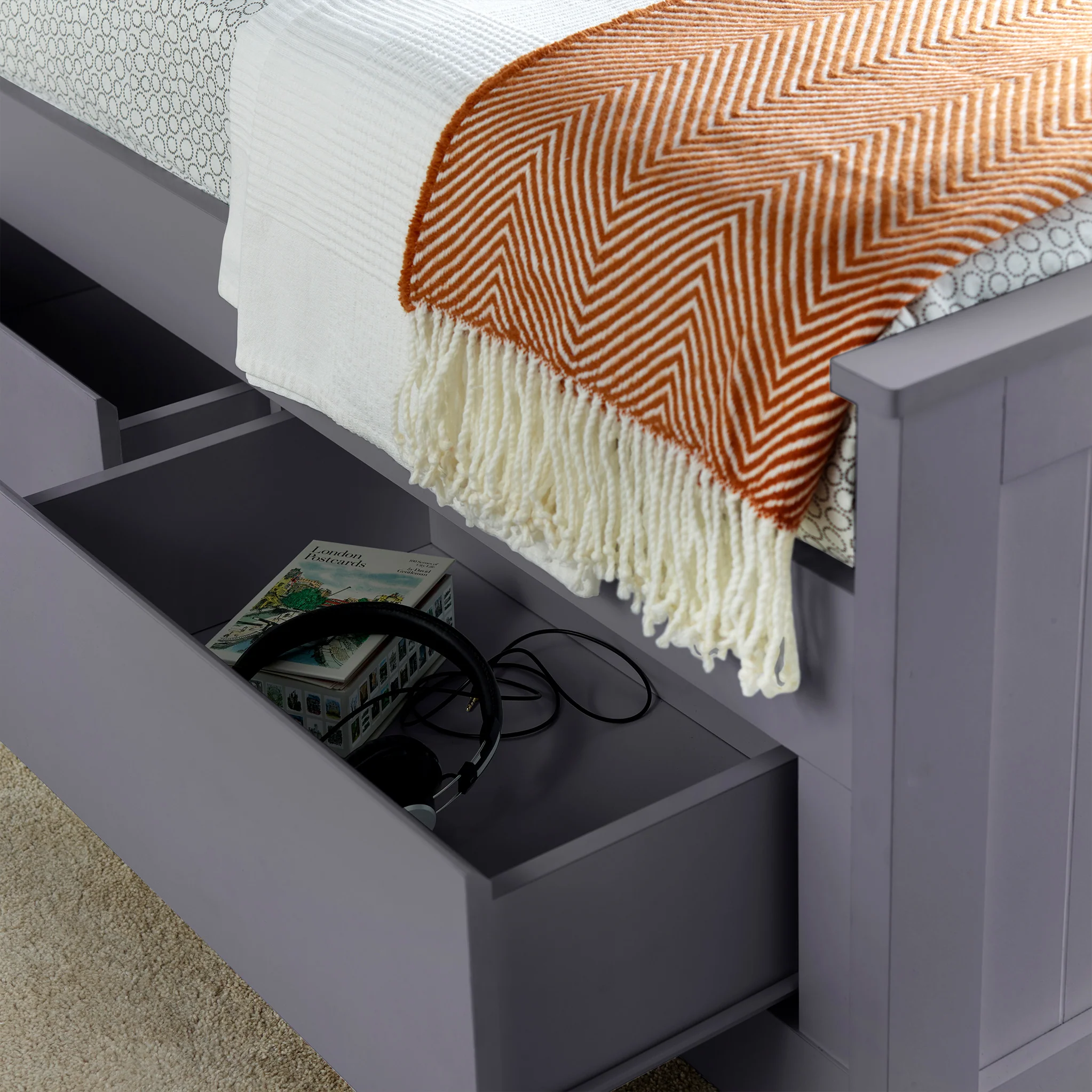 Emelia Wooden 3 Drawer and Shelving Storage Bed Frame - Image 10