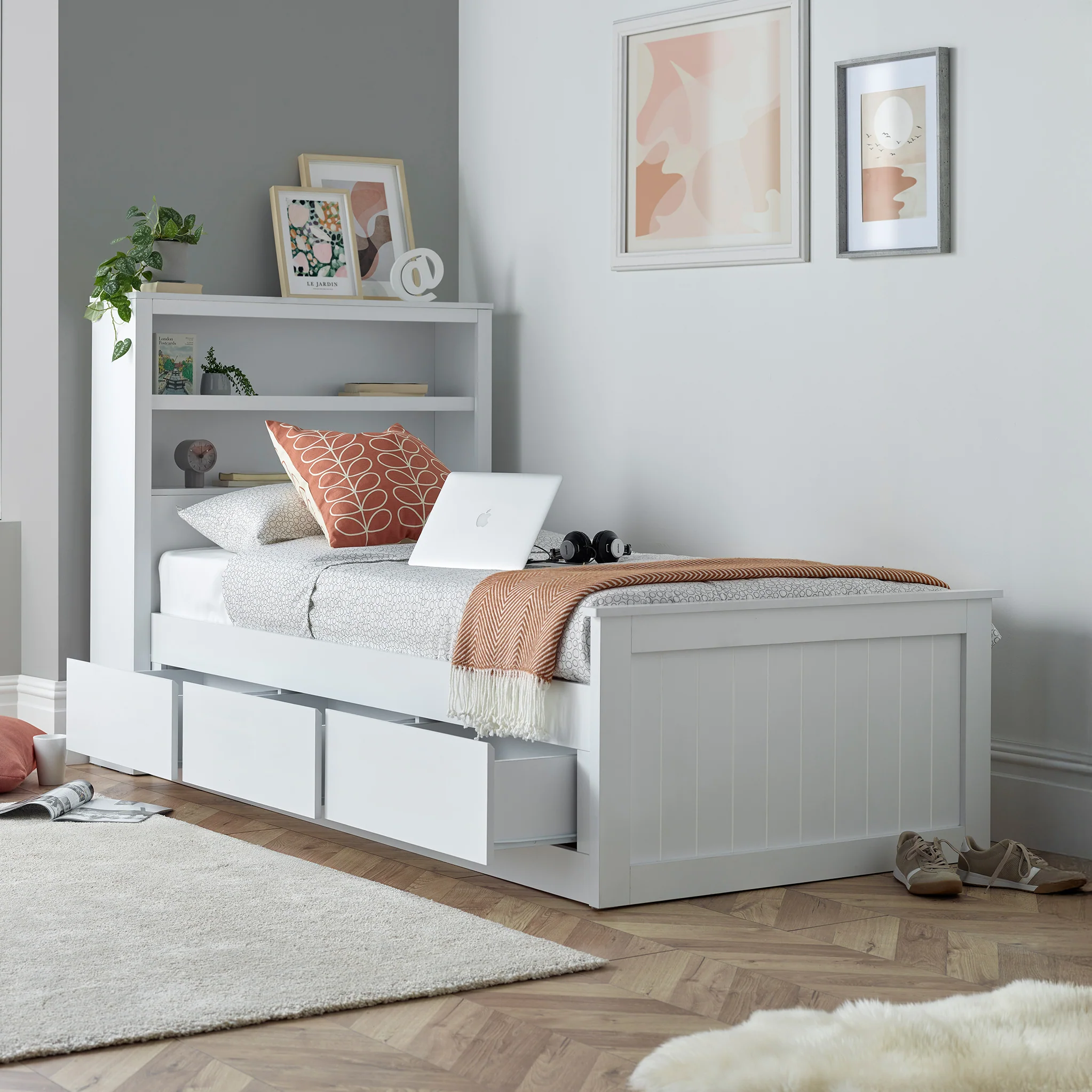 Emelia Wooden 3 Drawer and Shelving Storage Bed Frame - Image 2