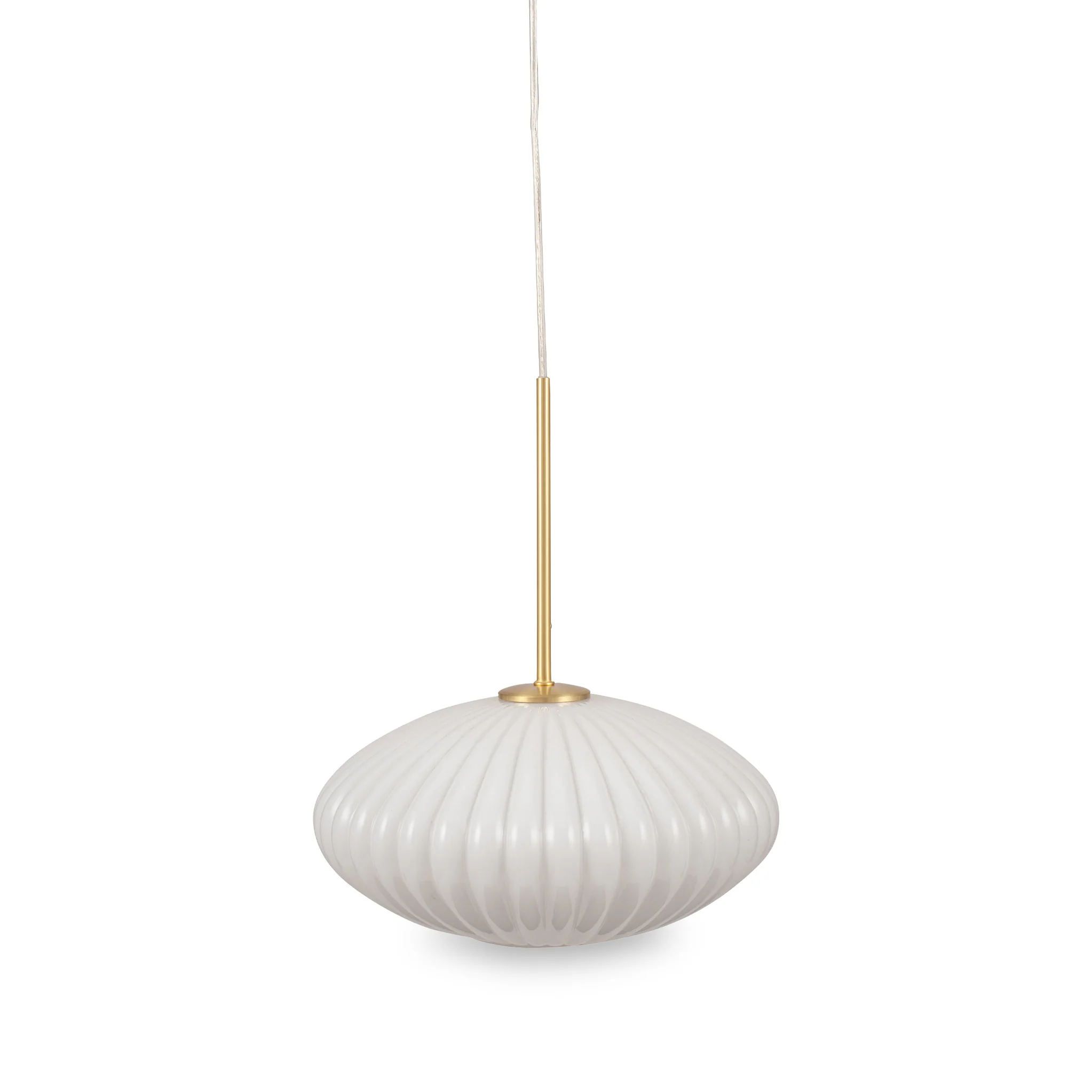 Emilia White Glass and Gold Metal Ribbed Oval Pendant - Image 3