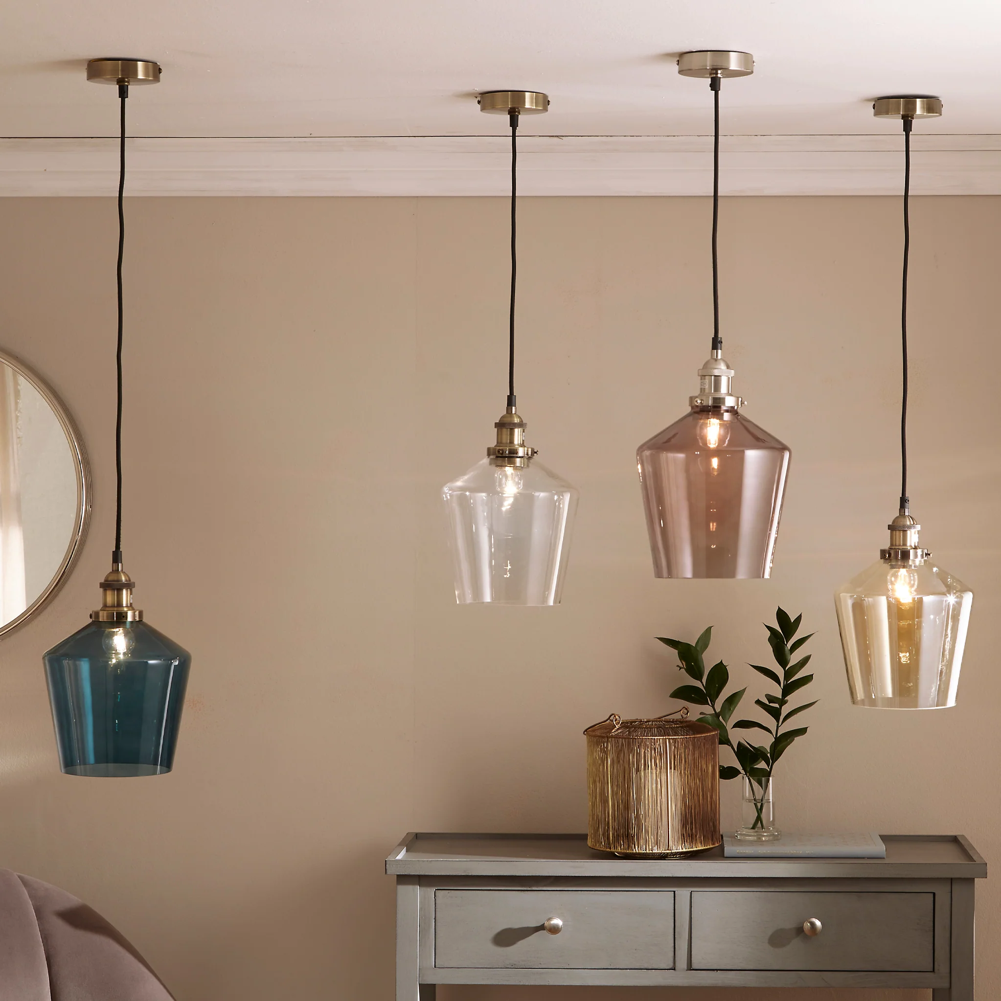 Emmanuelle Antique Brass Metal and Clear Glass Pendant - Image 2
