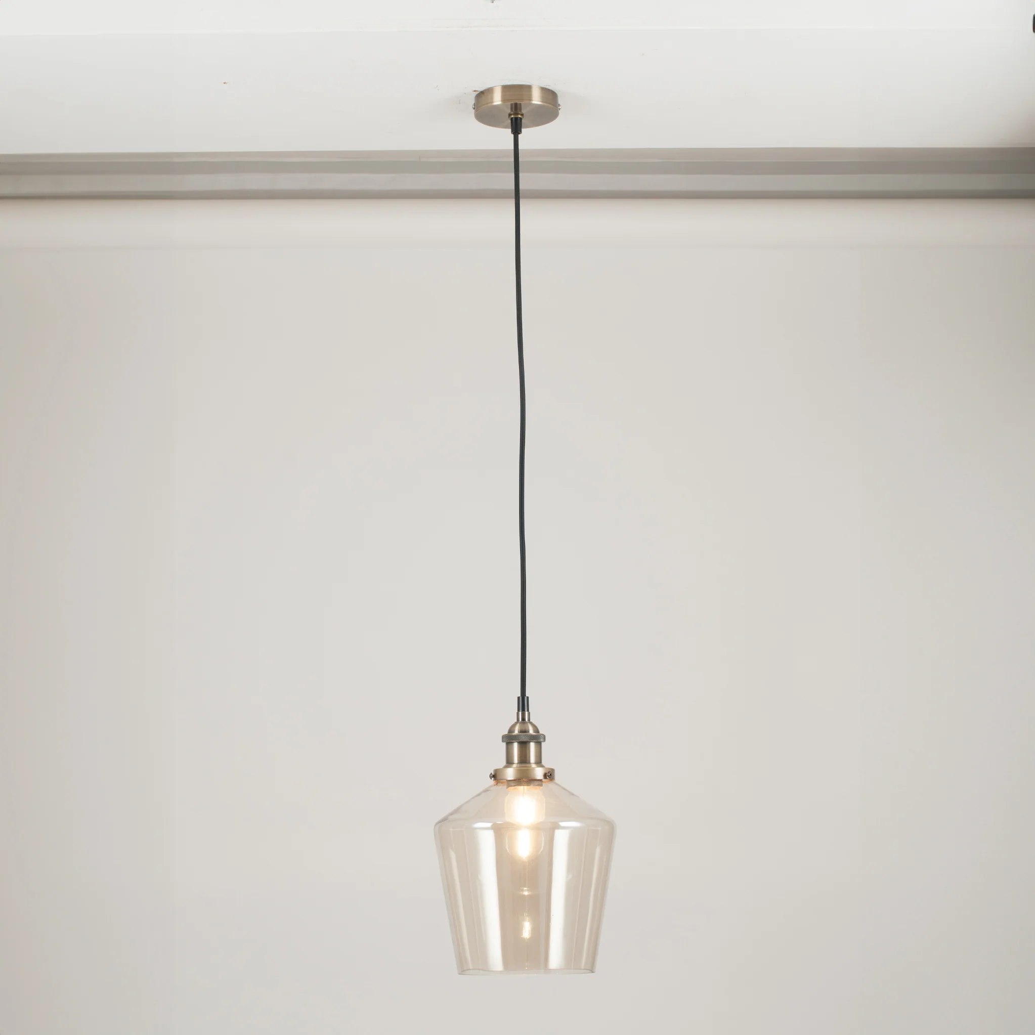 Emmanuelle Antique Brass Metal and Lustre Glass Pendant - Image 2