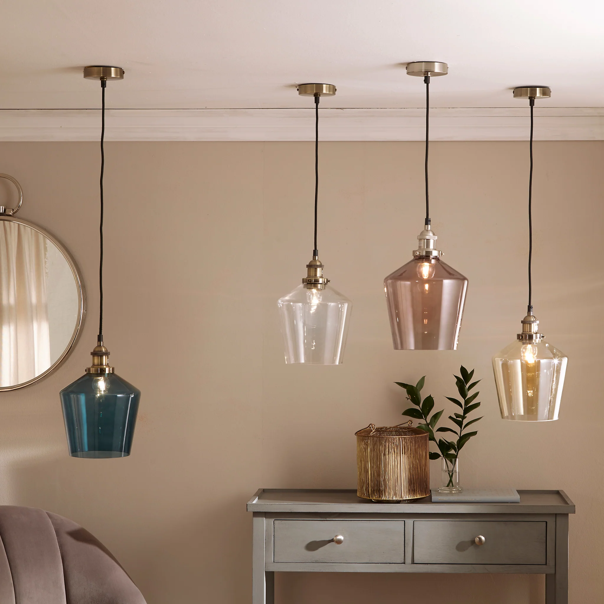 Emmanuelle Antique Brass Metal and Lustre Glass Pendant - Image 3