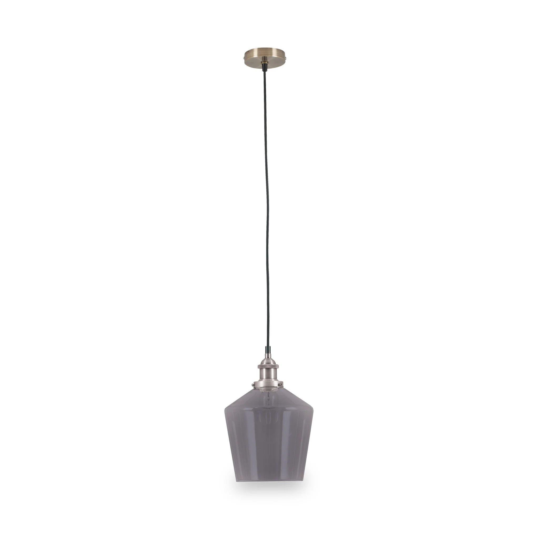 Emmanuelle Antique Silver Metal and Smoke Glass Pendant