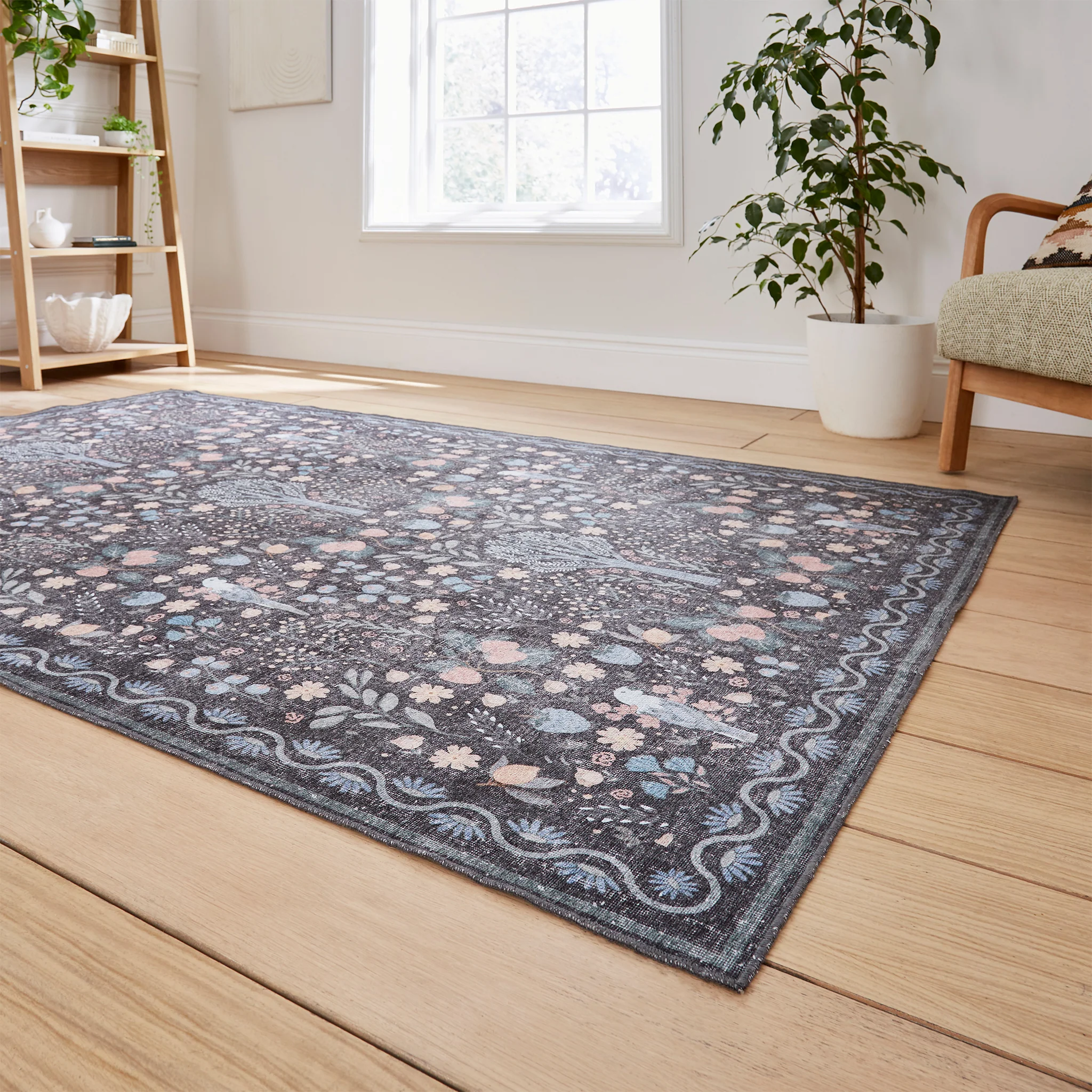 Emmie Washable Classic Floral Print Rug - Image 11