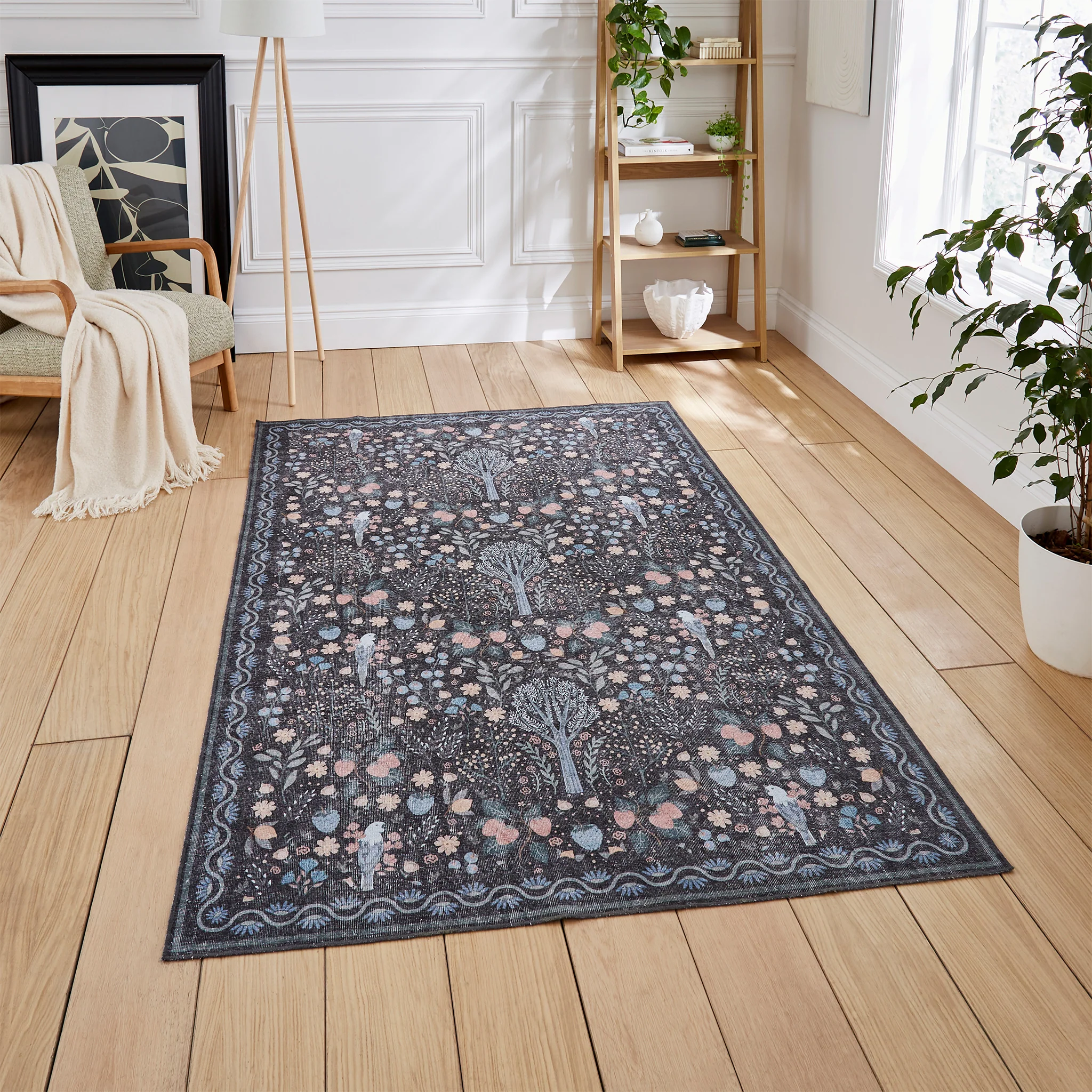 Emmie Washable Classic Floral Print Rug - Image 12