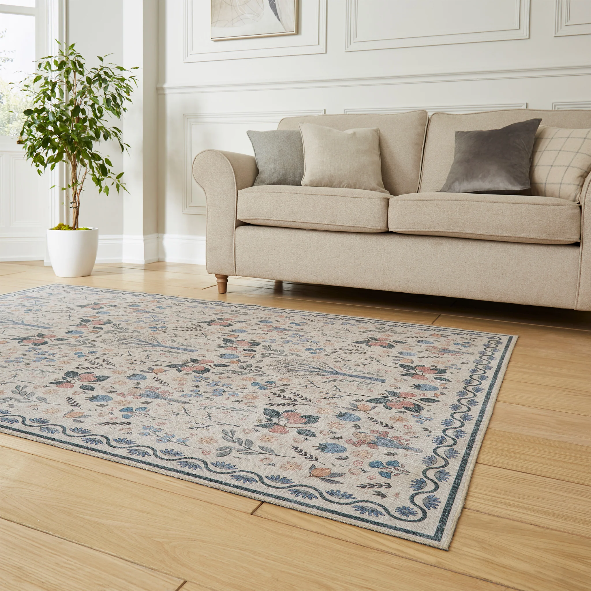 Emmie Washable Classic Floral Print Rug - Image 3