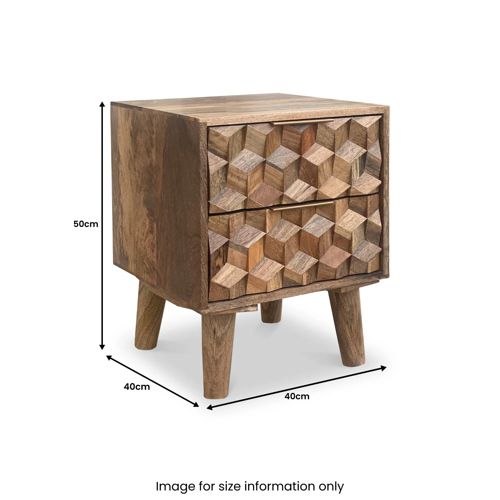 Enzo Geometric Mango Wood 2 Drawer Bedside - Image 11