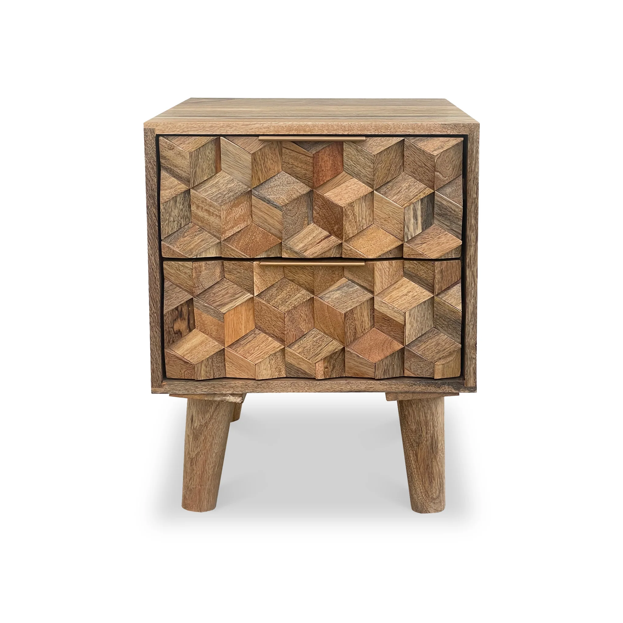 Enzo Geometric Mango Wood 2 Drawer Bedside - Image 3
