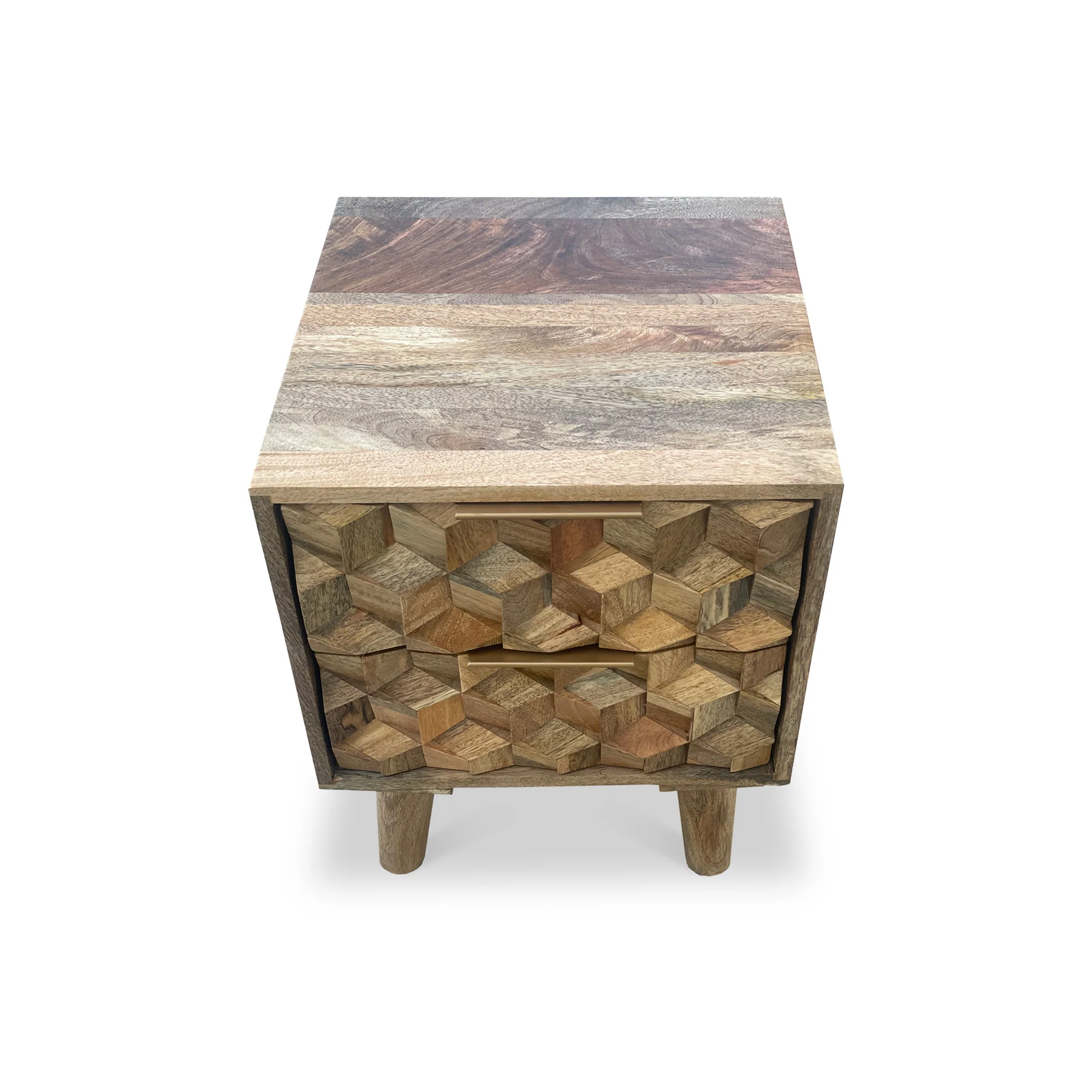 Enzo Geometric Mango Wood 2 Drawer Bedside - Image 5