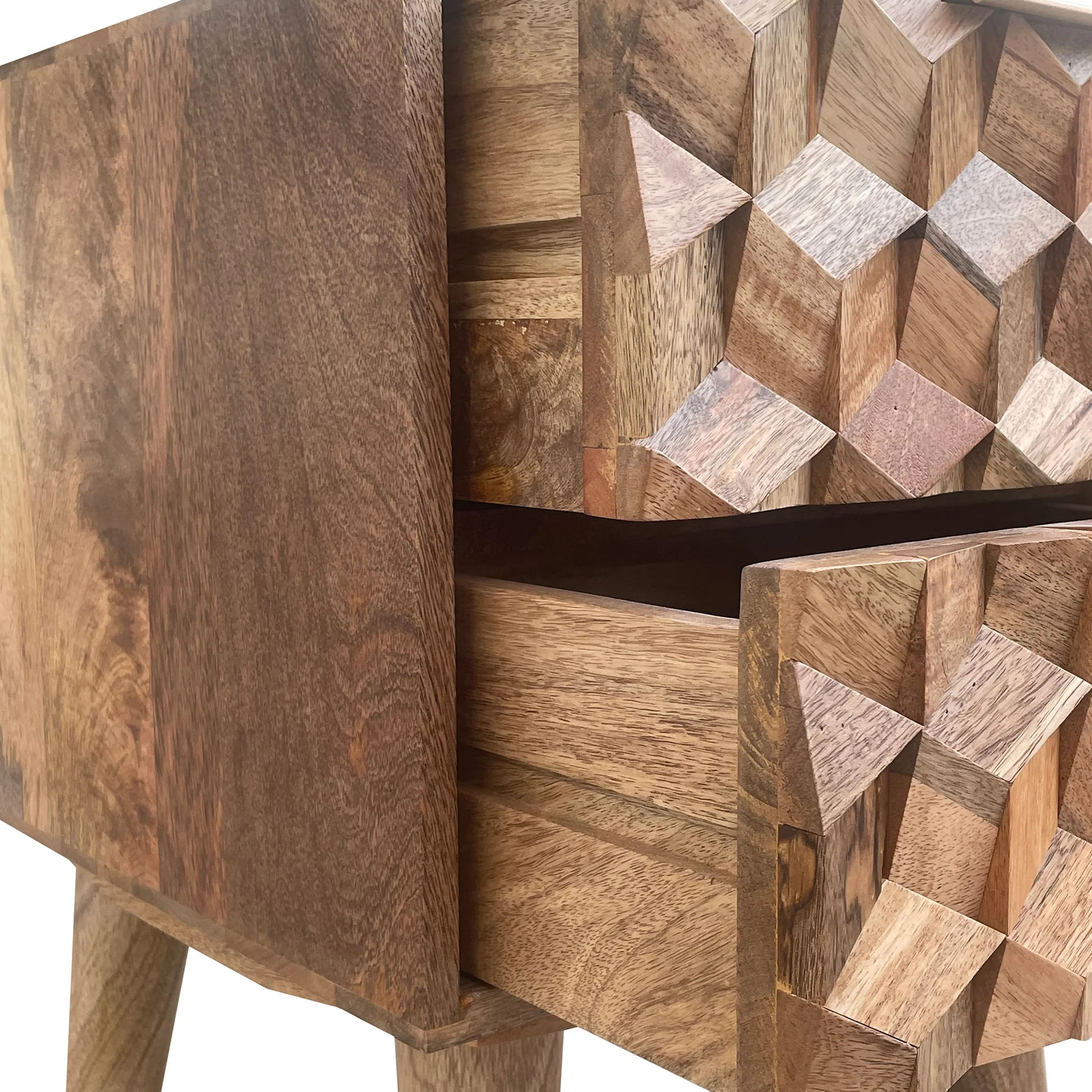 Enzo Geometric Mango Wood 2 Drawer Bedside - Image 7