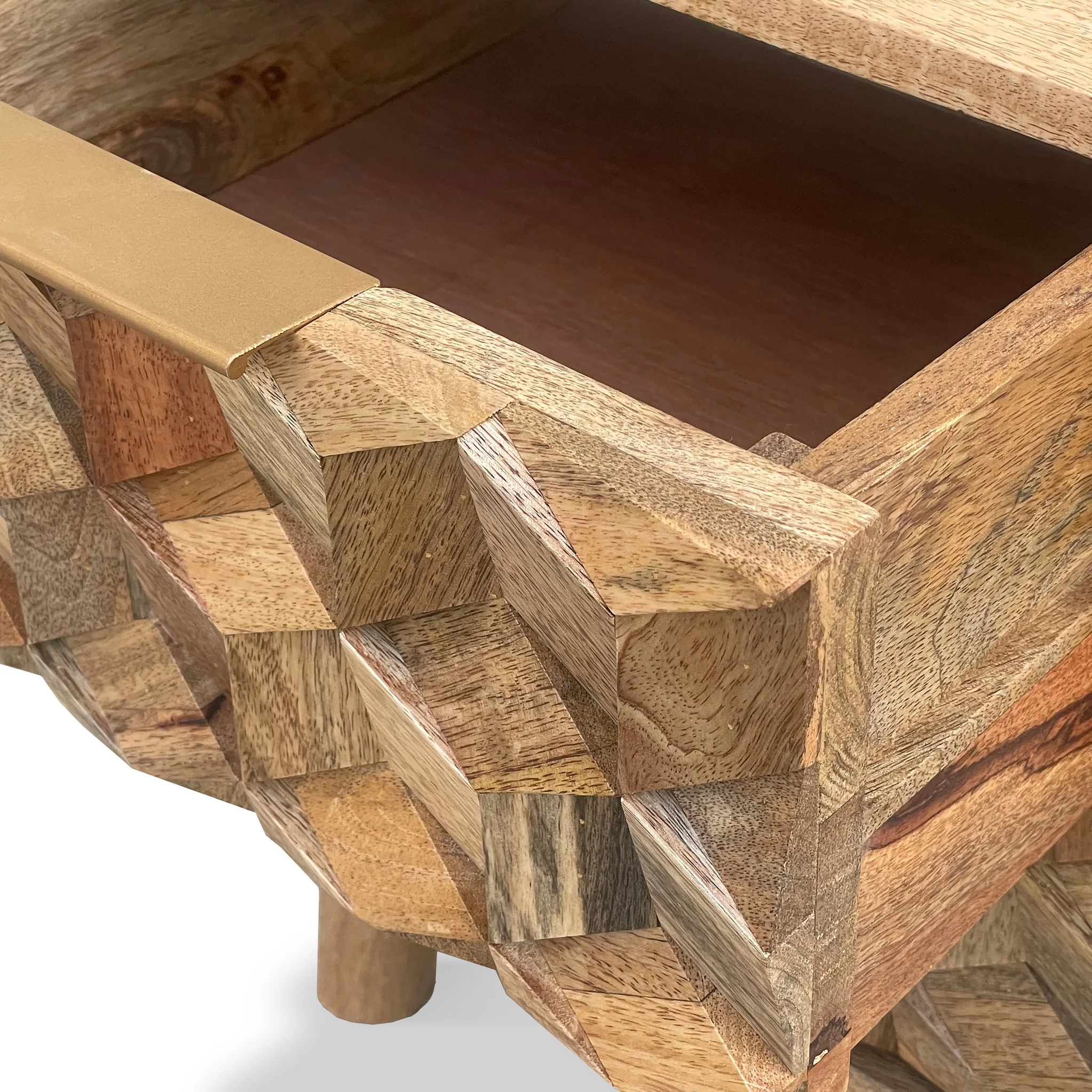 Enzo Geometric Mango Wood 2 Drawer Bedside - Image 8