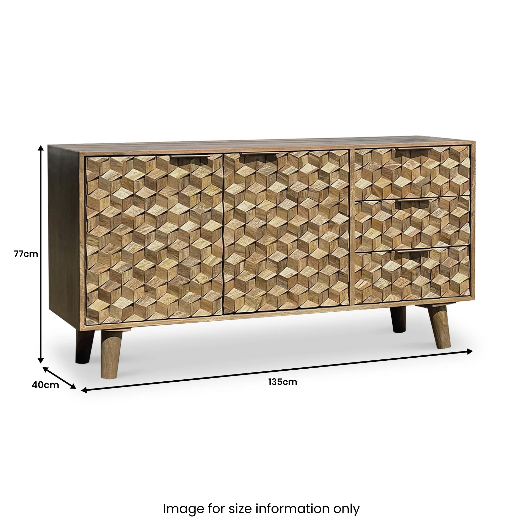 Enzo Geometric Mango Wood 3 Drawer 2 Door Sideboard - Image 3