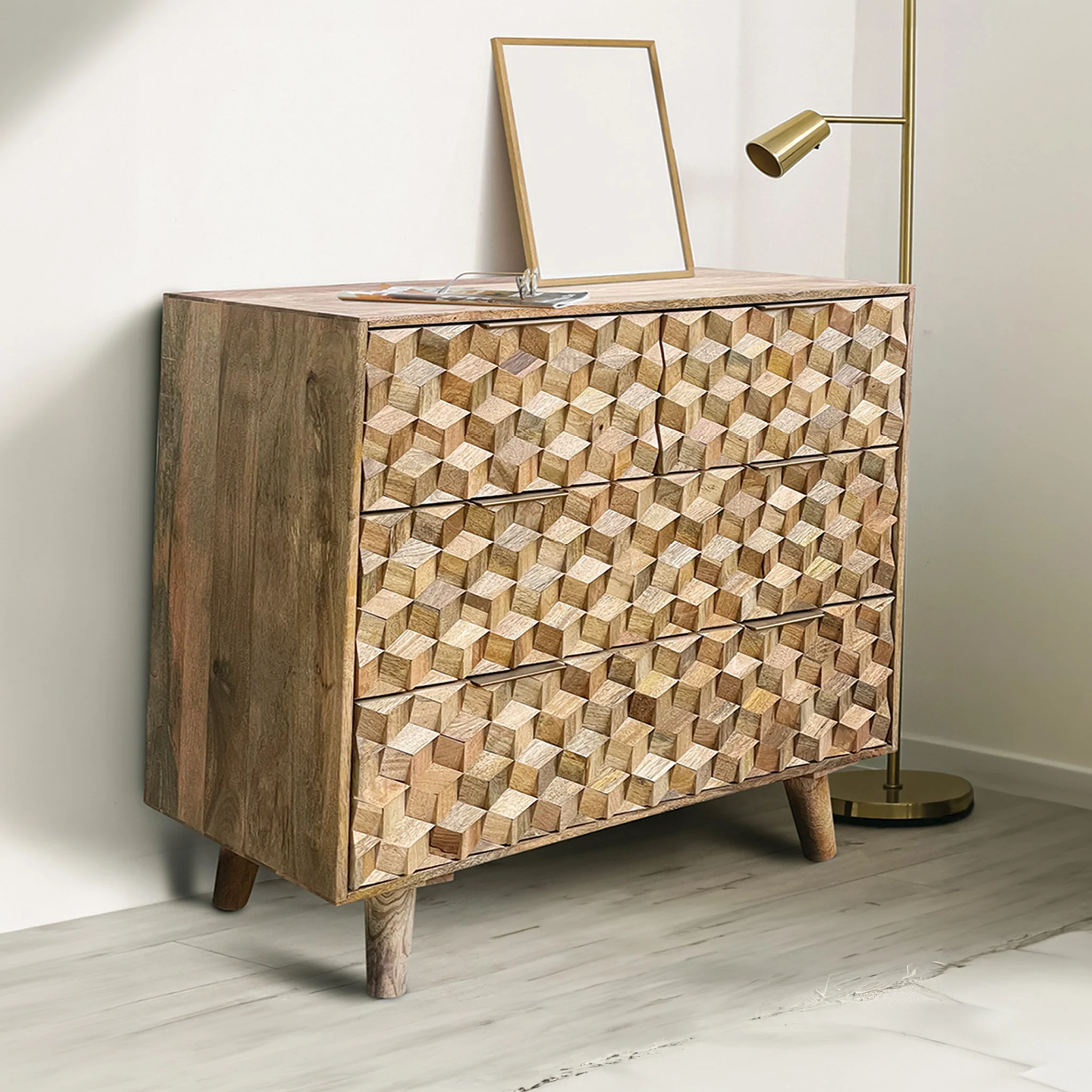 Enzo Geometric Mango Wood 4 Drawer Chest - Image 2