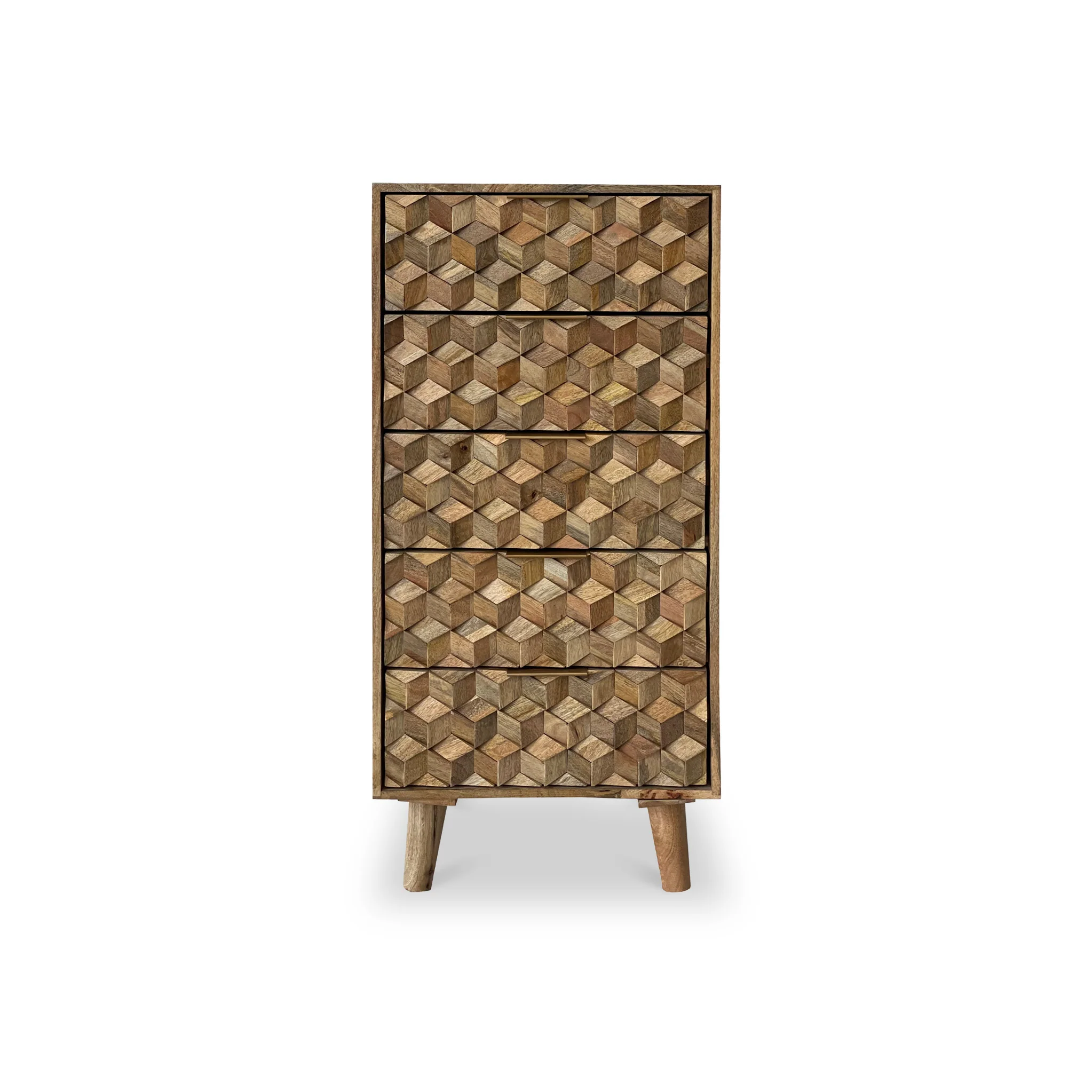 Enzo Geometric Mango Wood 5 Drawer Tallboy - Image 3