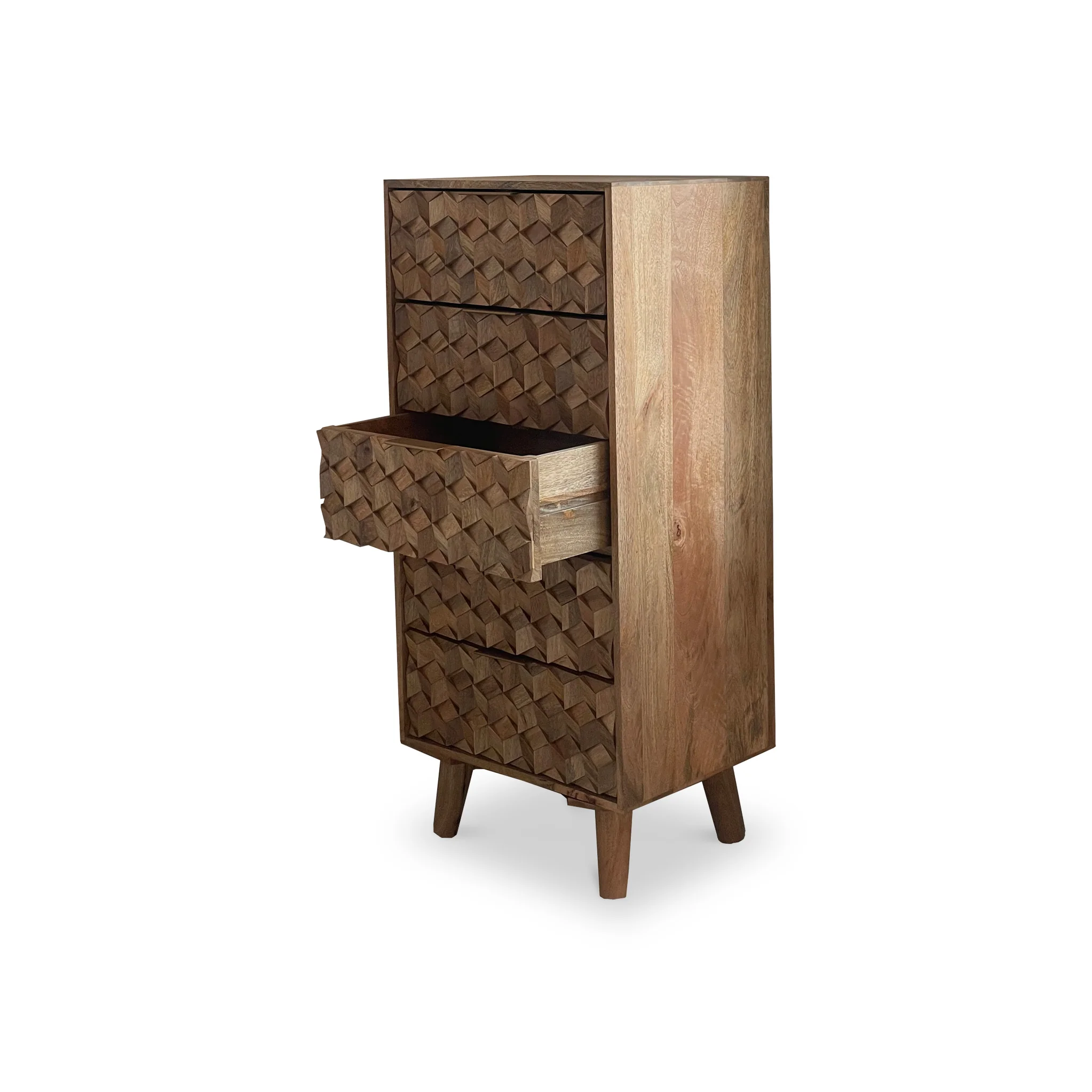 Enzo Geometric Mango Wood 5 Drawer Tallboy - Image 4
