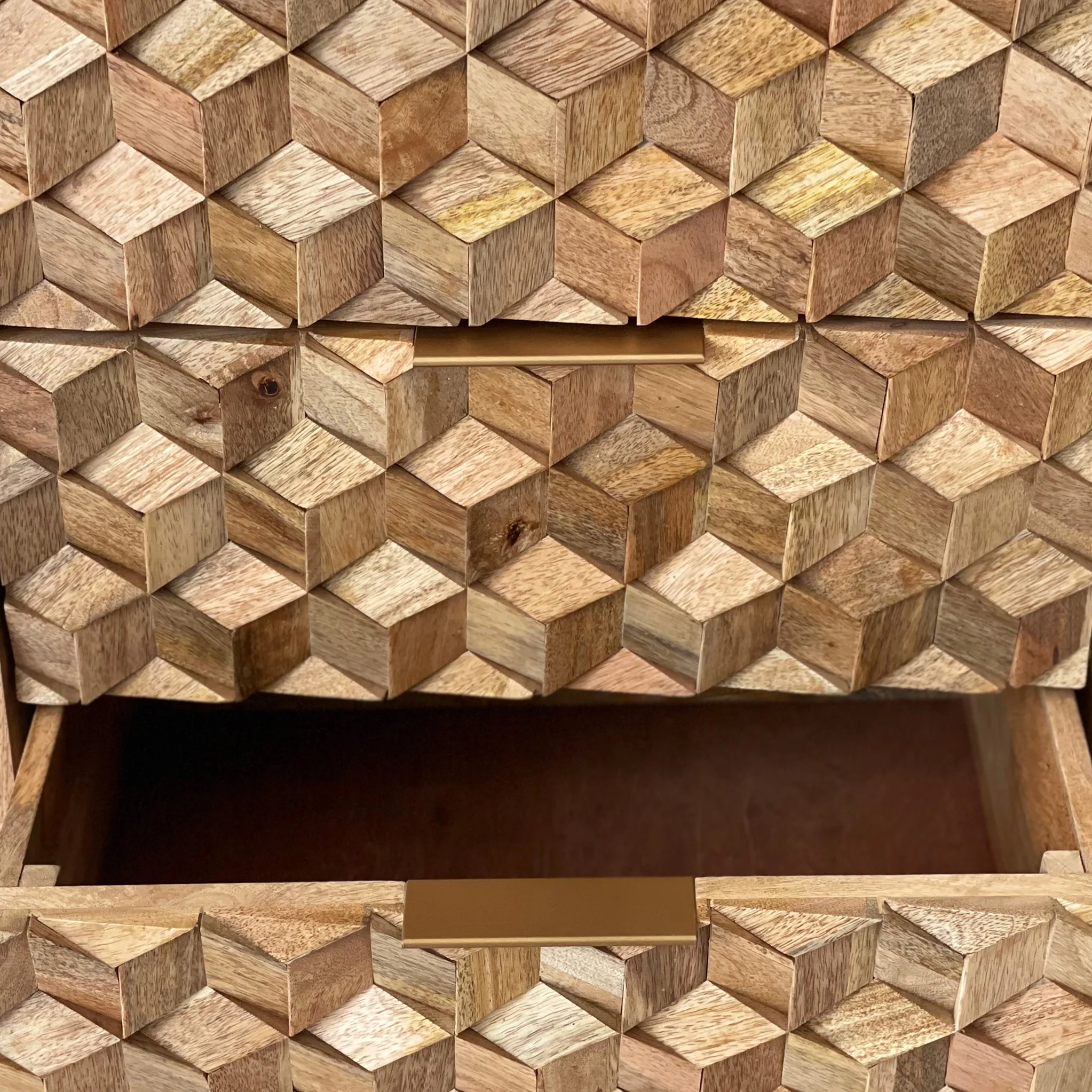 Enzo Geometric Mango Wood 5 Drawer Tallboy - Image 5