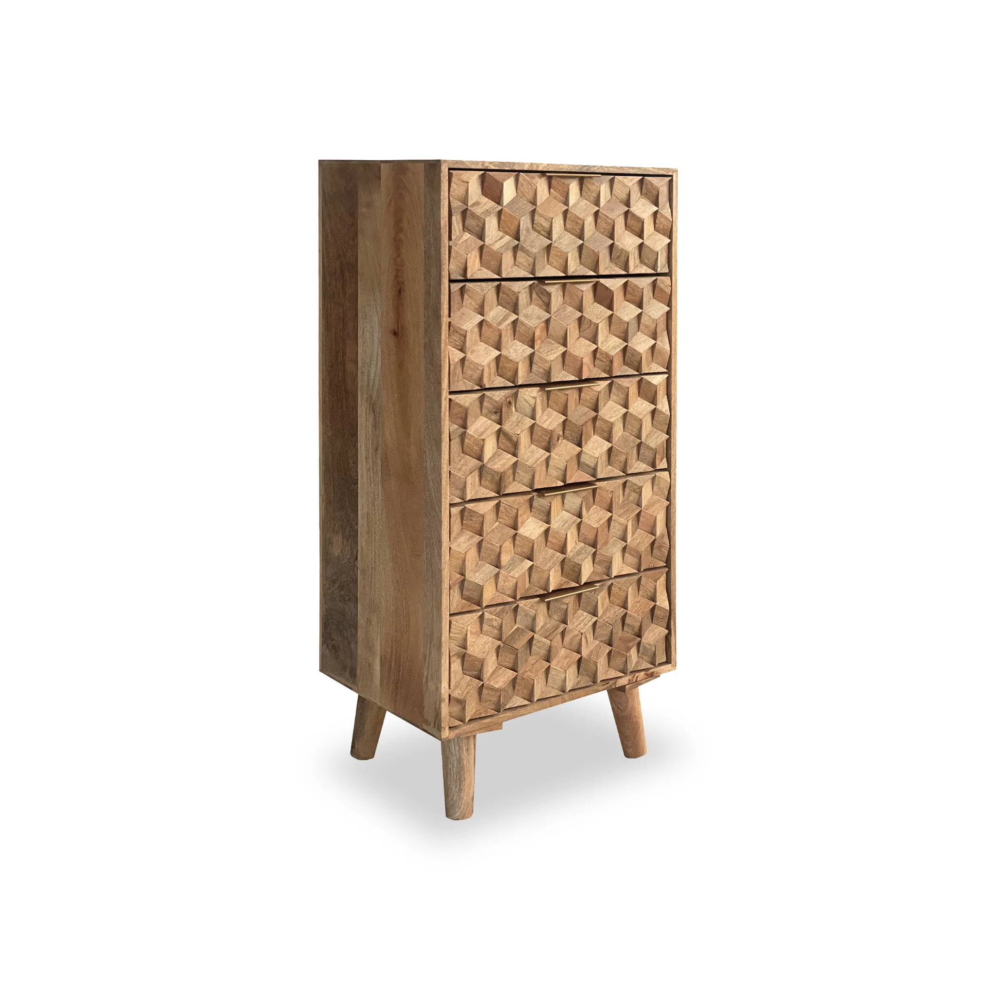 Enzo Geometric Mango Wood 5 Drawer Tallboy - Image 6