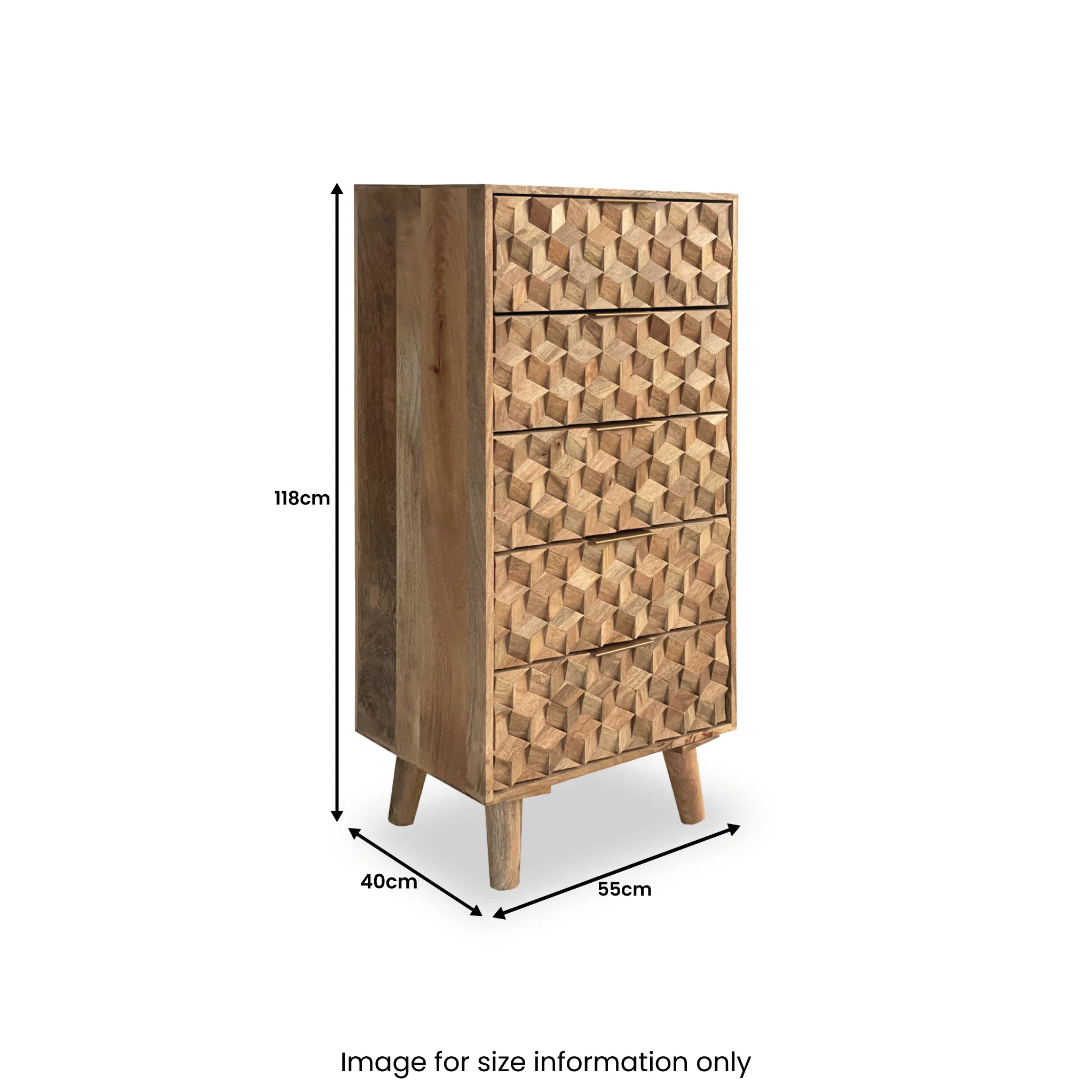 Enzo Geometric Mango Wood 5 Drawer Tallboy - Image 7