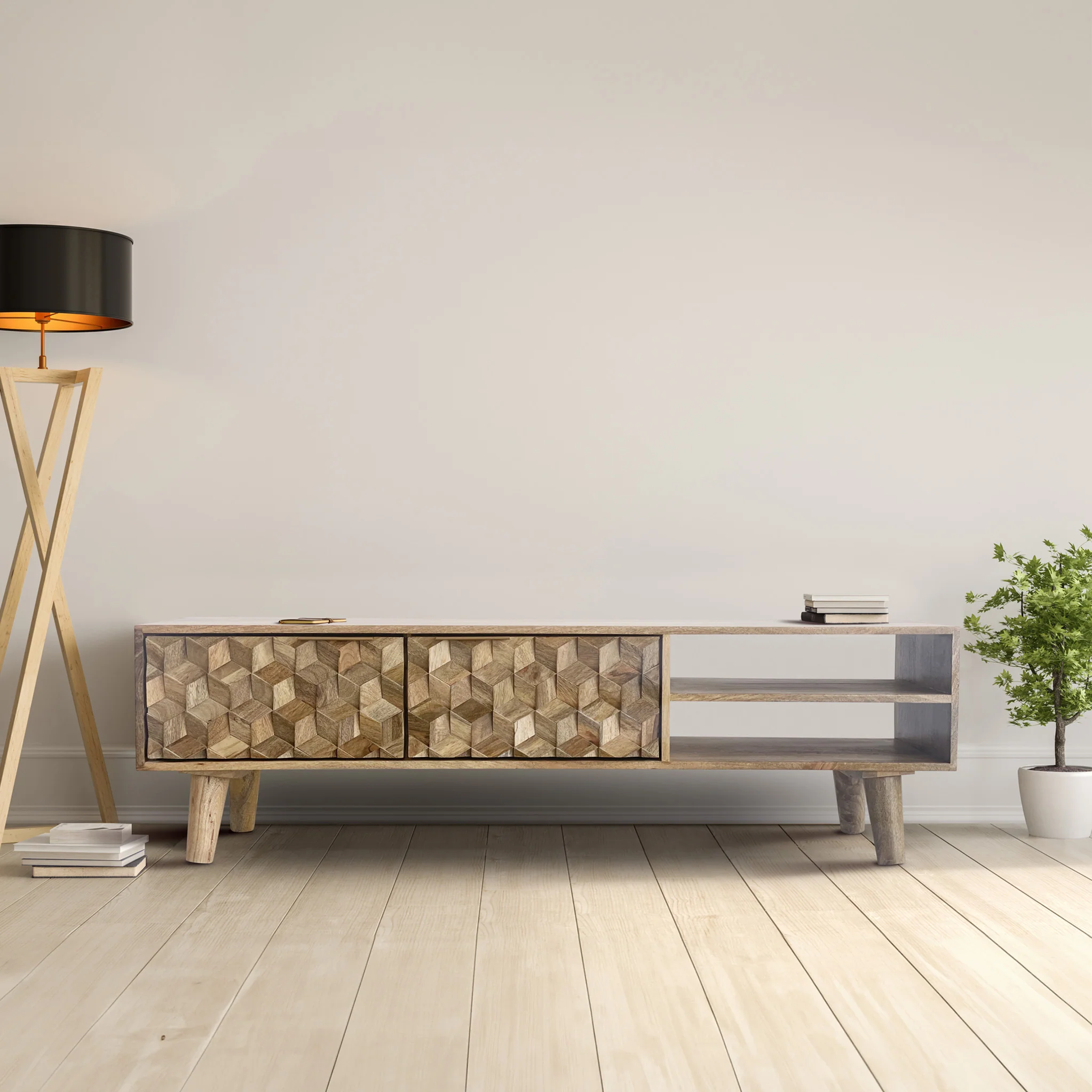 Enzo Geometric Mango Wood Large TV Unit - Image 2