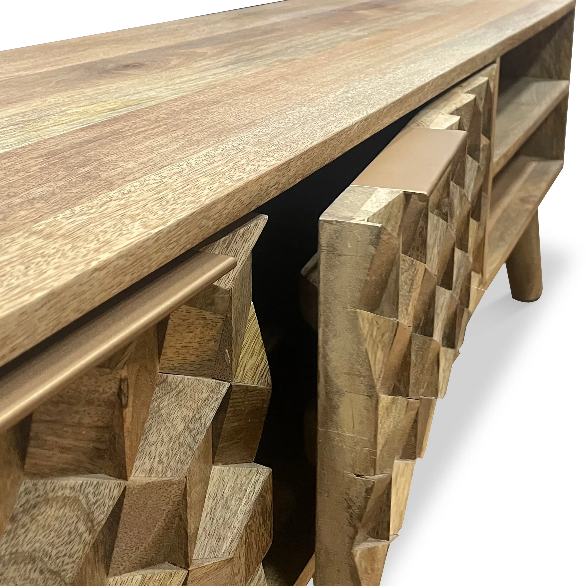Enzo Geometric Mango Wood Large TV Unit - Image 6