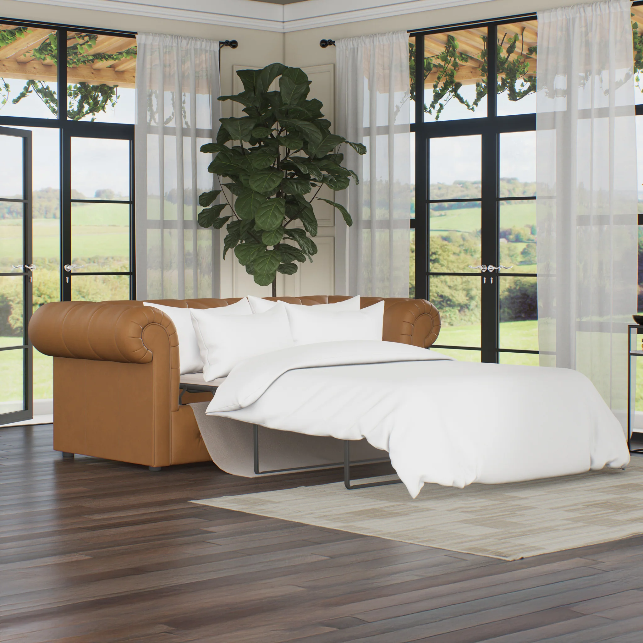 Everett Leather 3 Seater Sofa Bed - Image 25