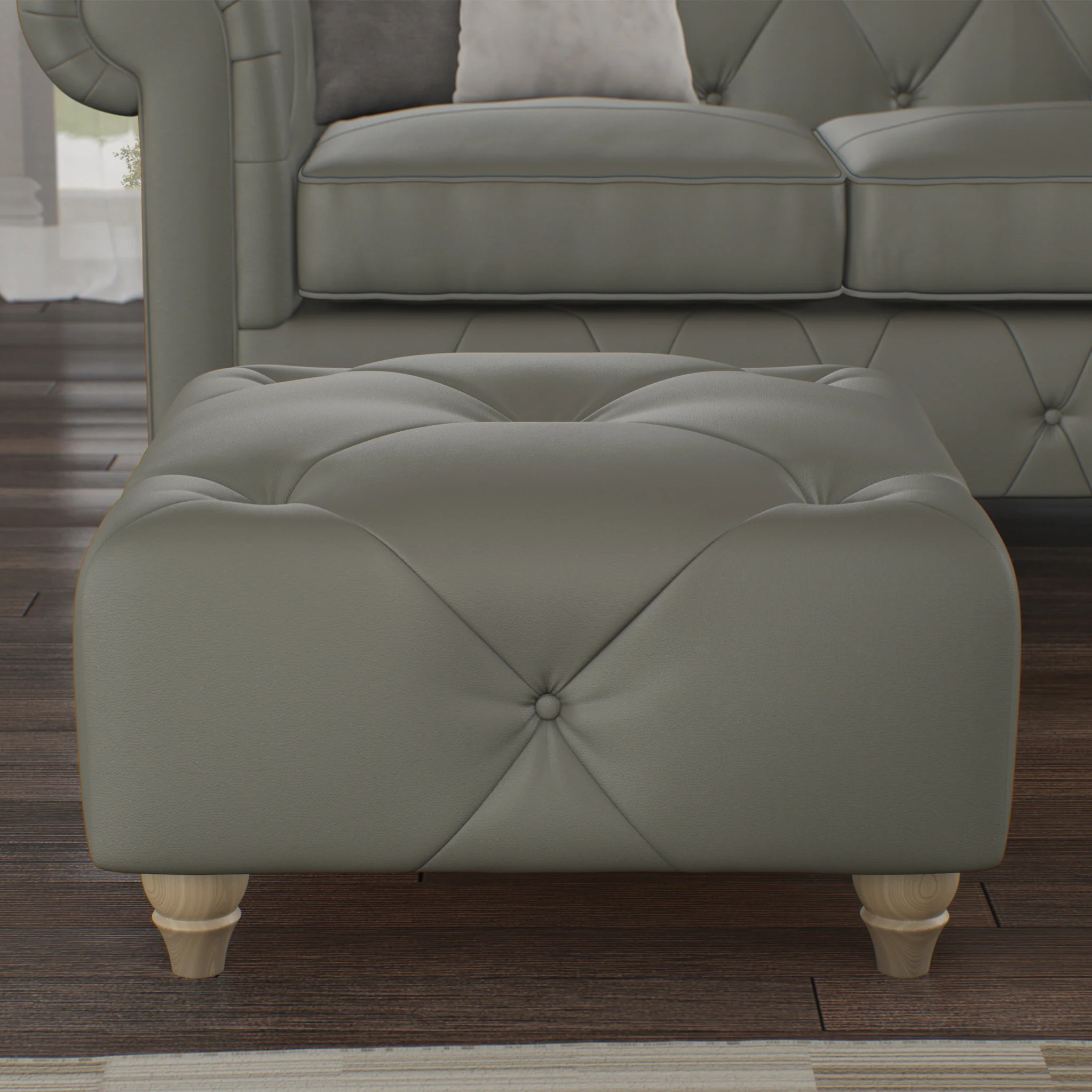 Everett Leather Button Top Footstool - Image 12