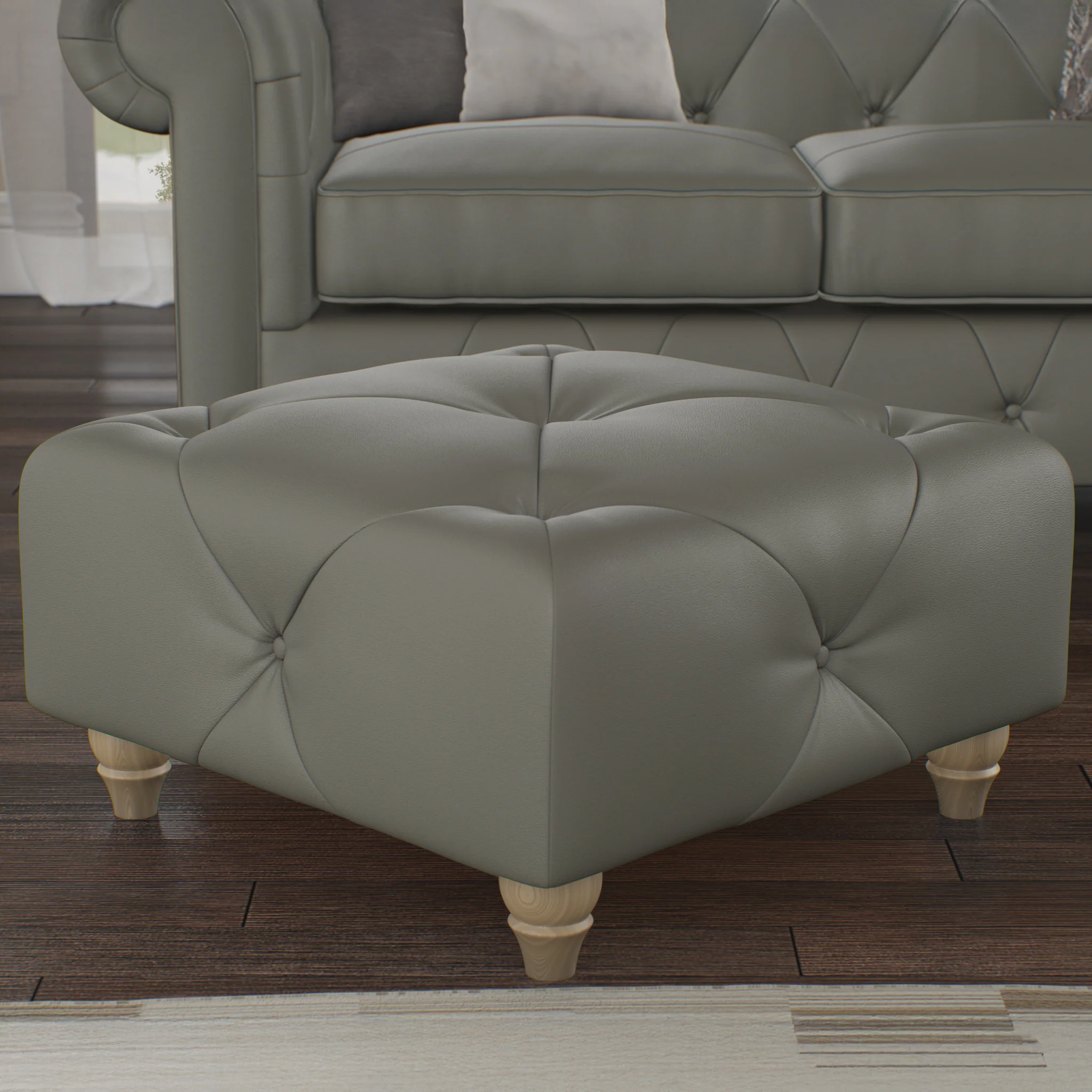 Everett Leather Button Top Footstool - Image 13