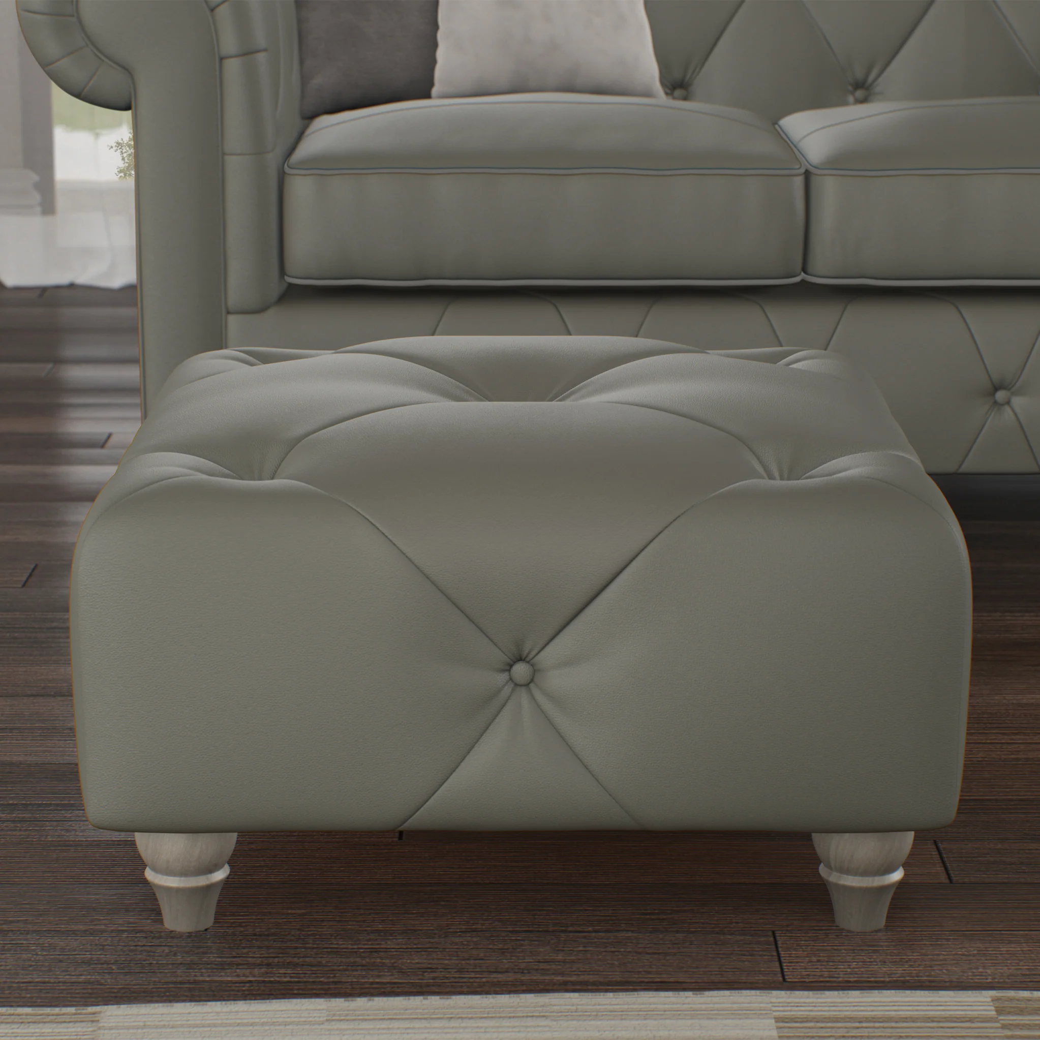 Everett Leather Button Top Footstool - Image 16