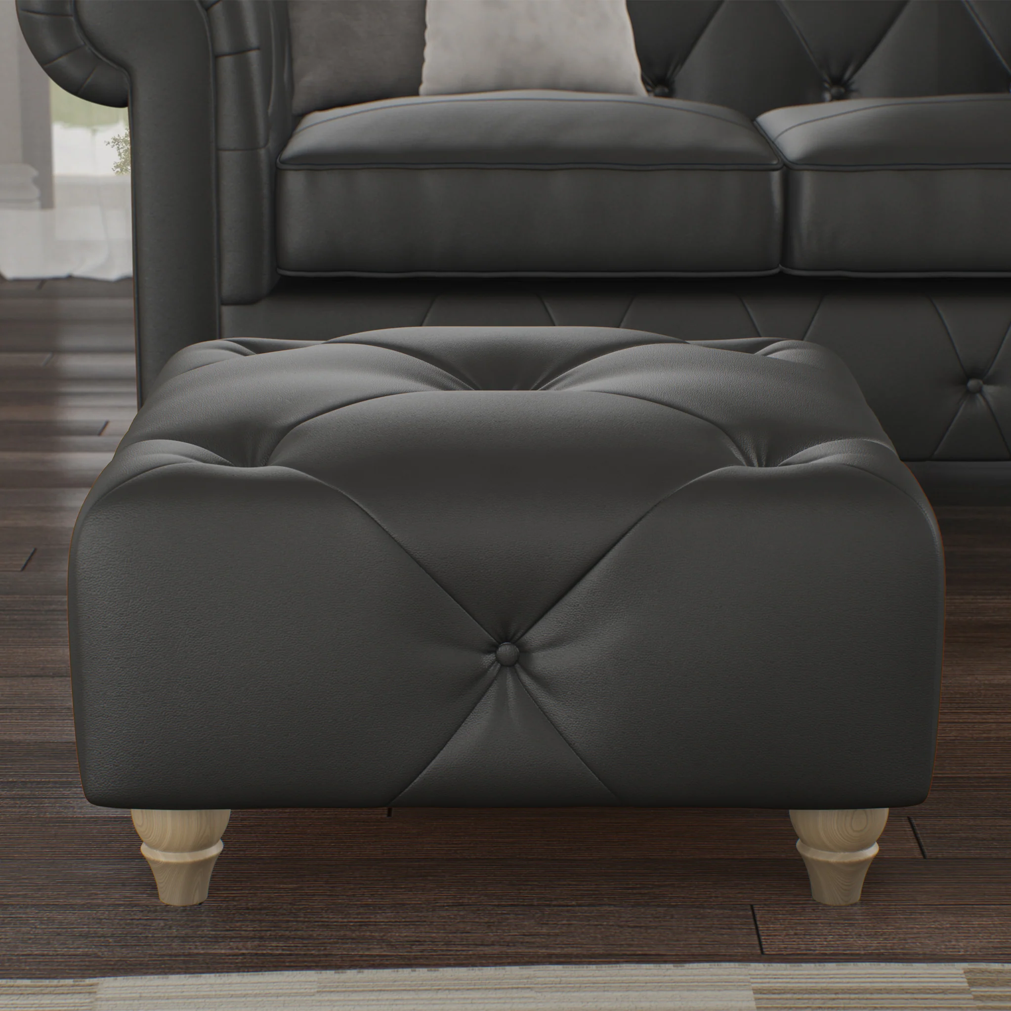 Everett Leather Button Top Footstool - Image 32