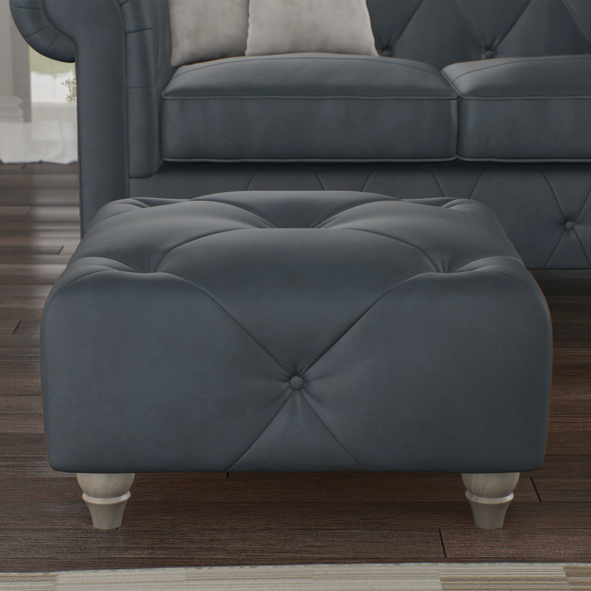 Everett Leather Button Top Footstool - Image 6