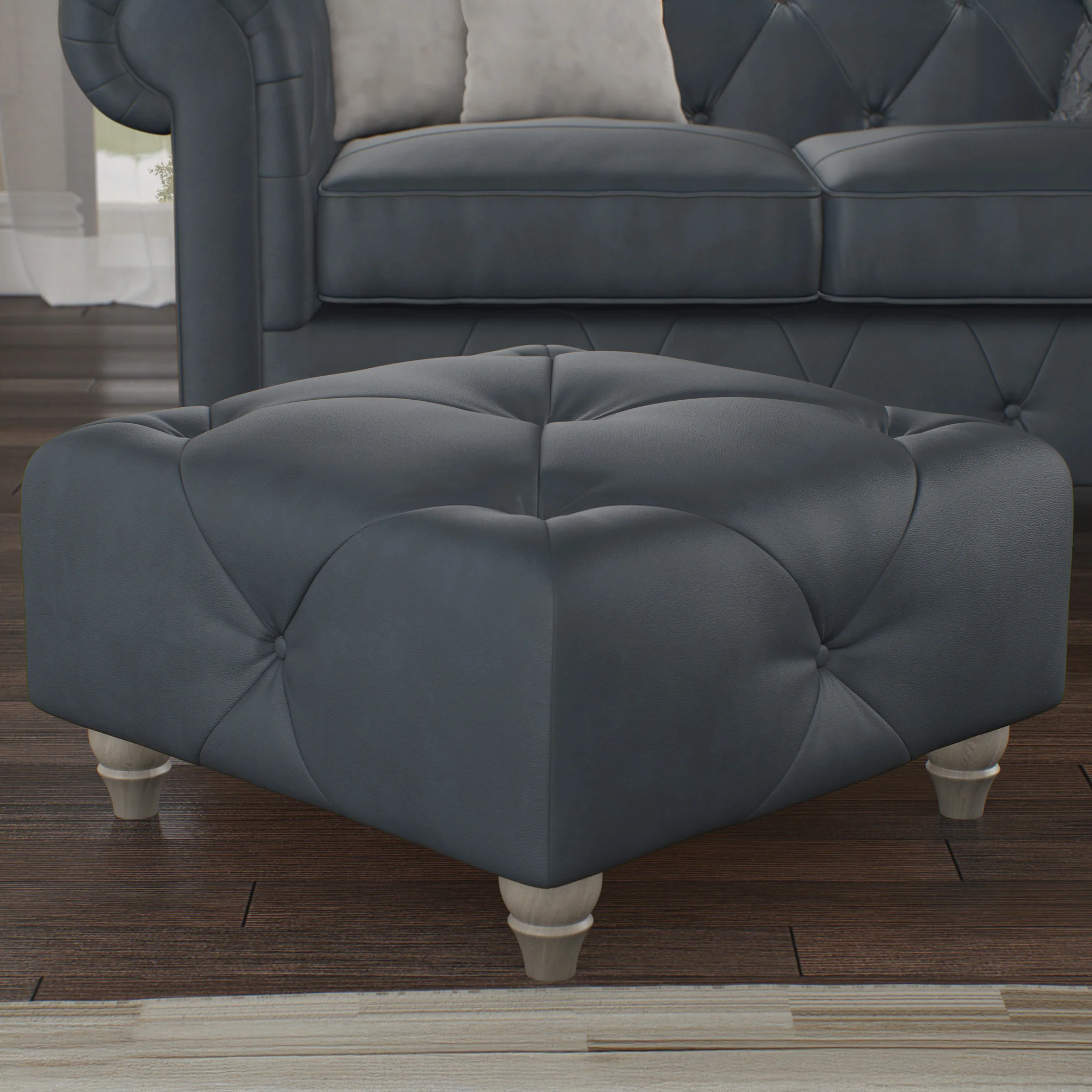 Everett Leather Button Top Footstool - Image 7
