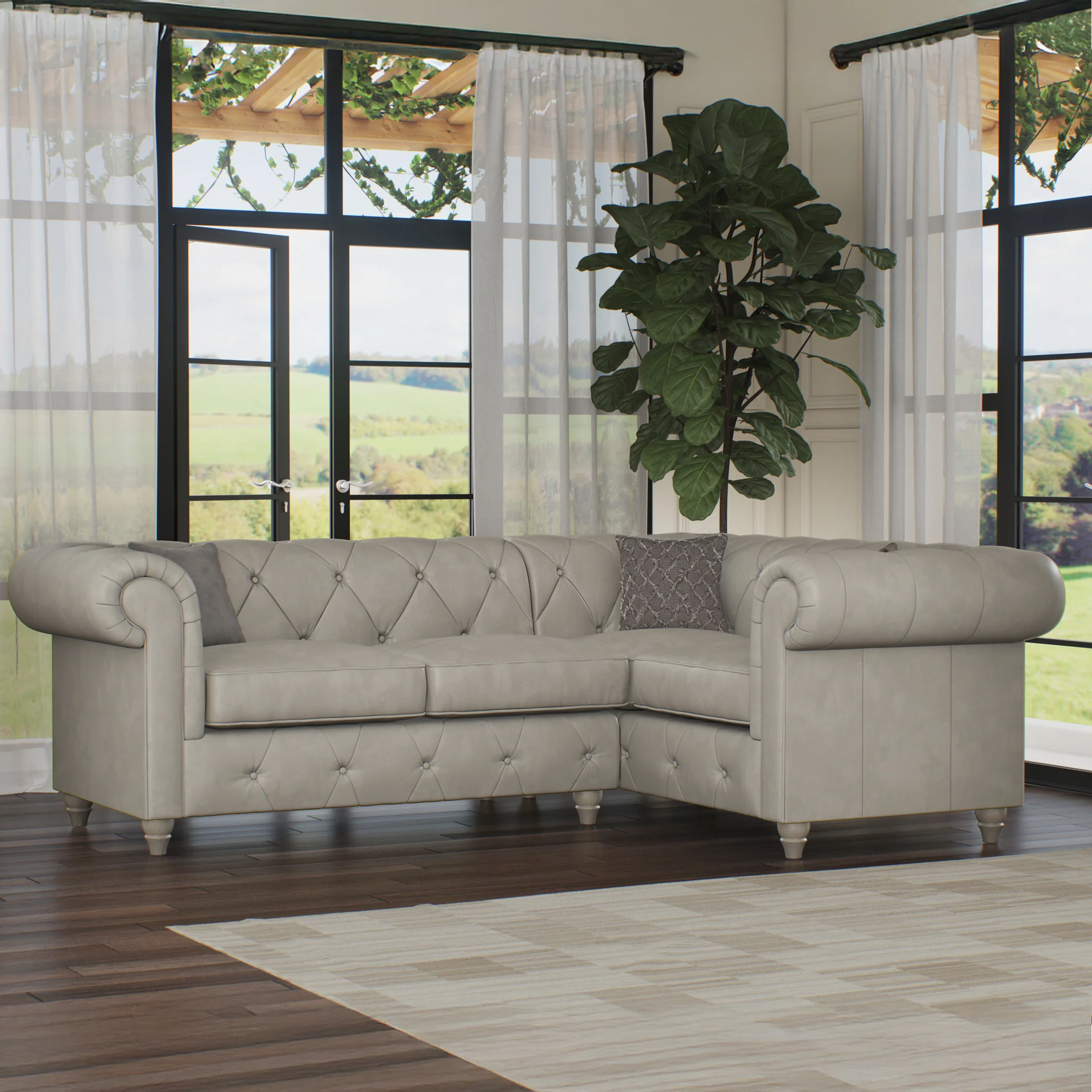 Everett Leather Corner Sofa - Image 100