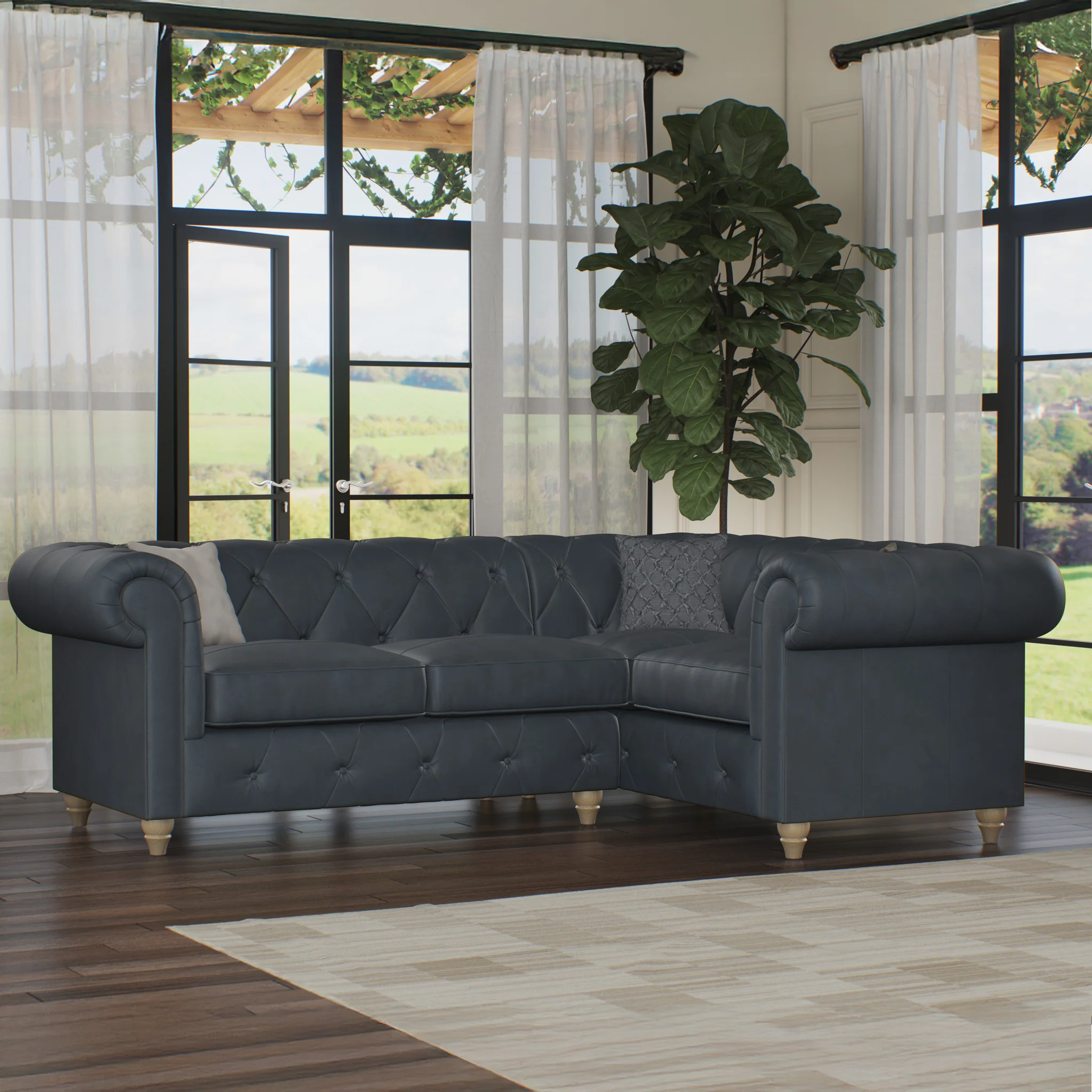 Everett Leather Corner Sofa - Image 3