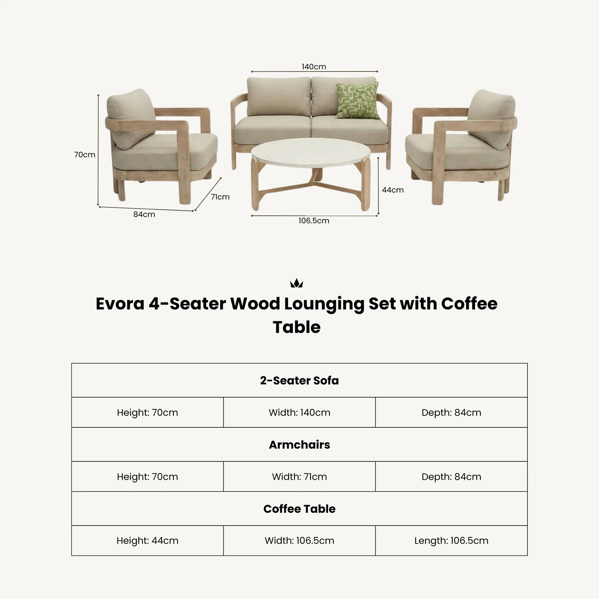 Evora 4 Seater Lounging Set with Coffee Table - Image 9