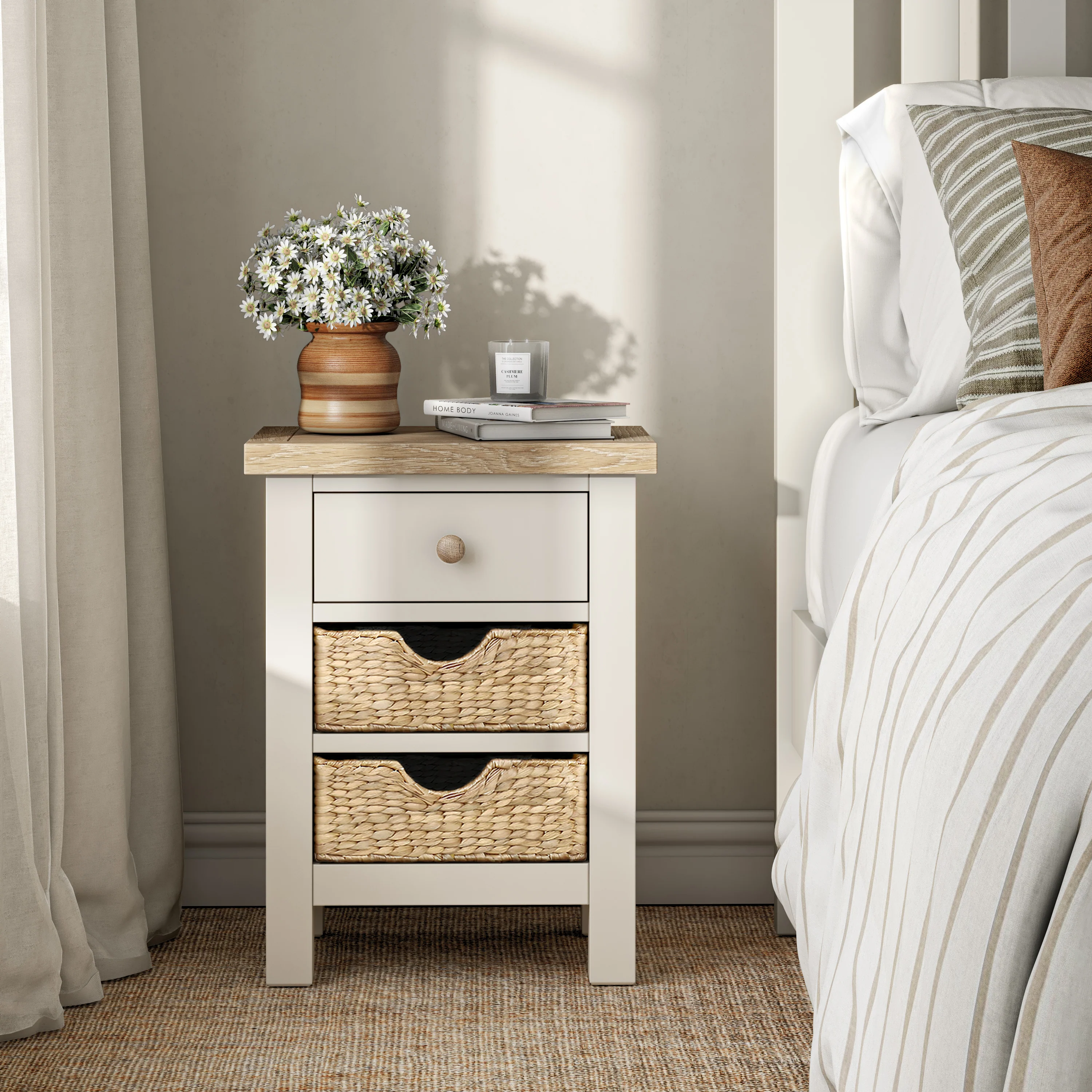 Farro Basket 3 Drawer Bedside Table - Image 6
