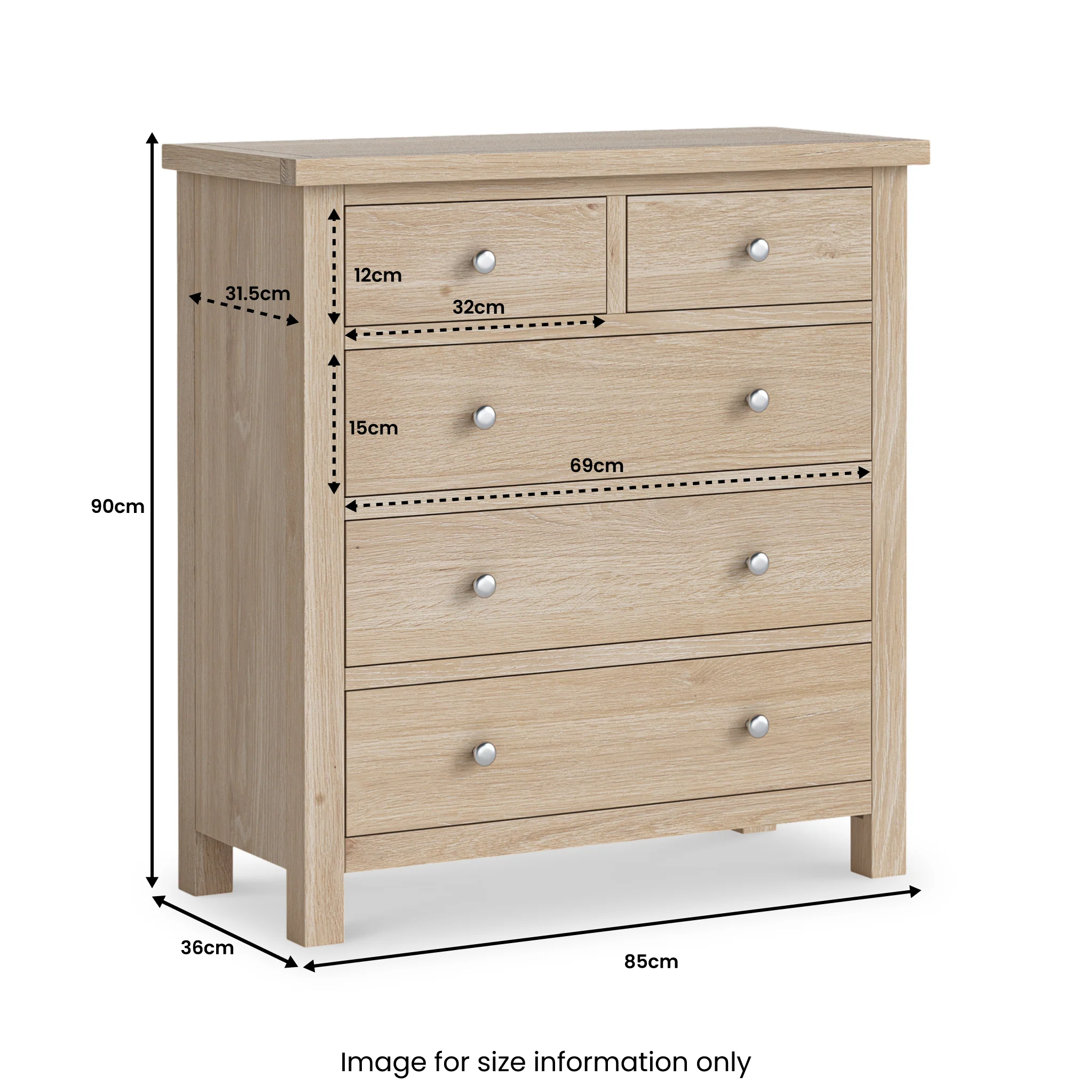 Farro Washed Oak 2 Over 3 Chest Of Drawers - Image 10
