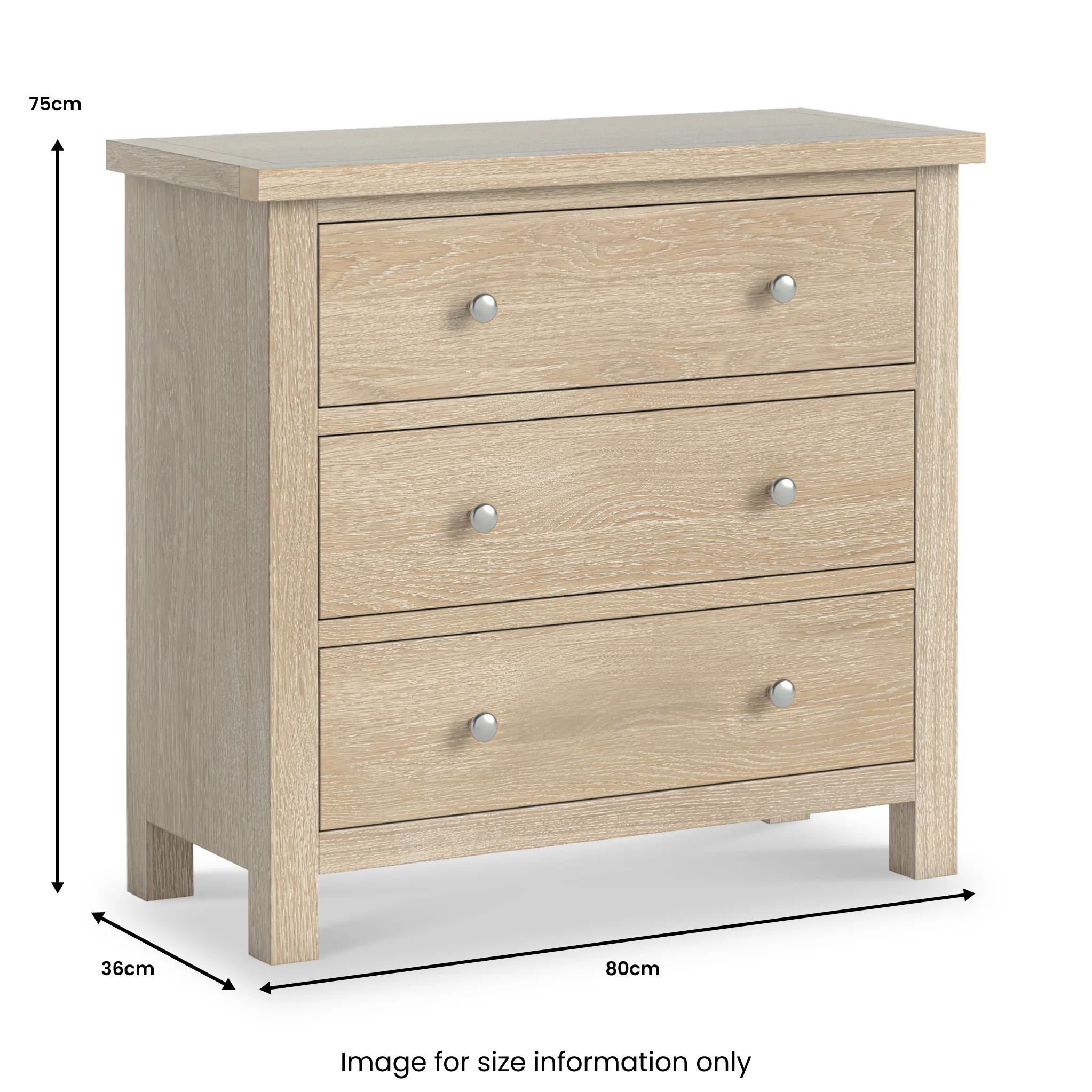 Farro Washed Oak 3 Drawer Chest - Image 8