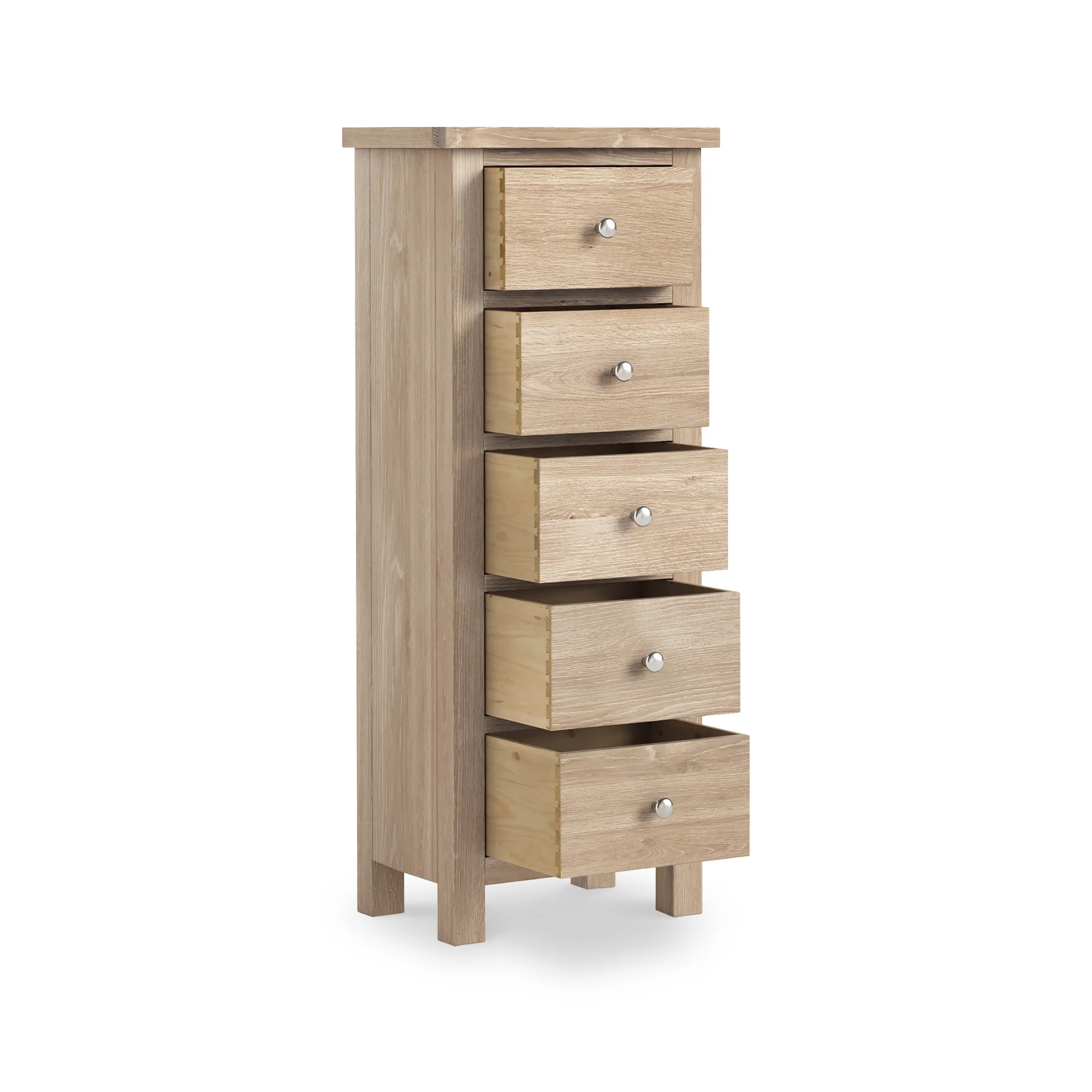 Farro Washed Oak 5 Drawer Tallboy Chest - Image 4