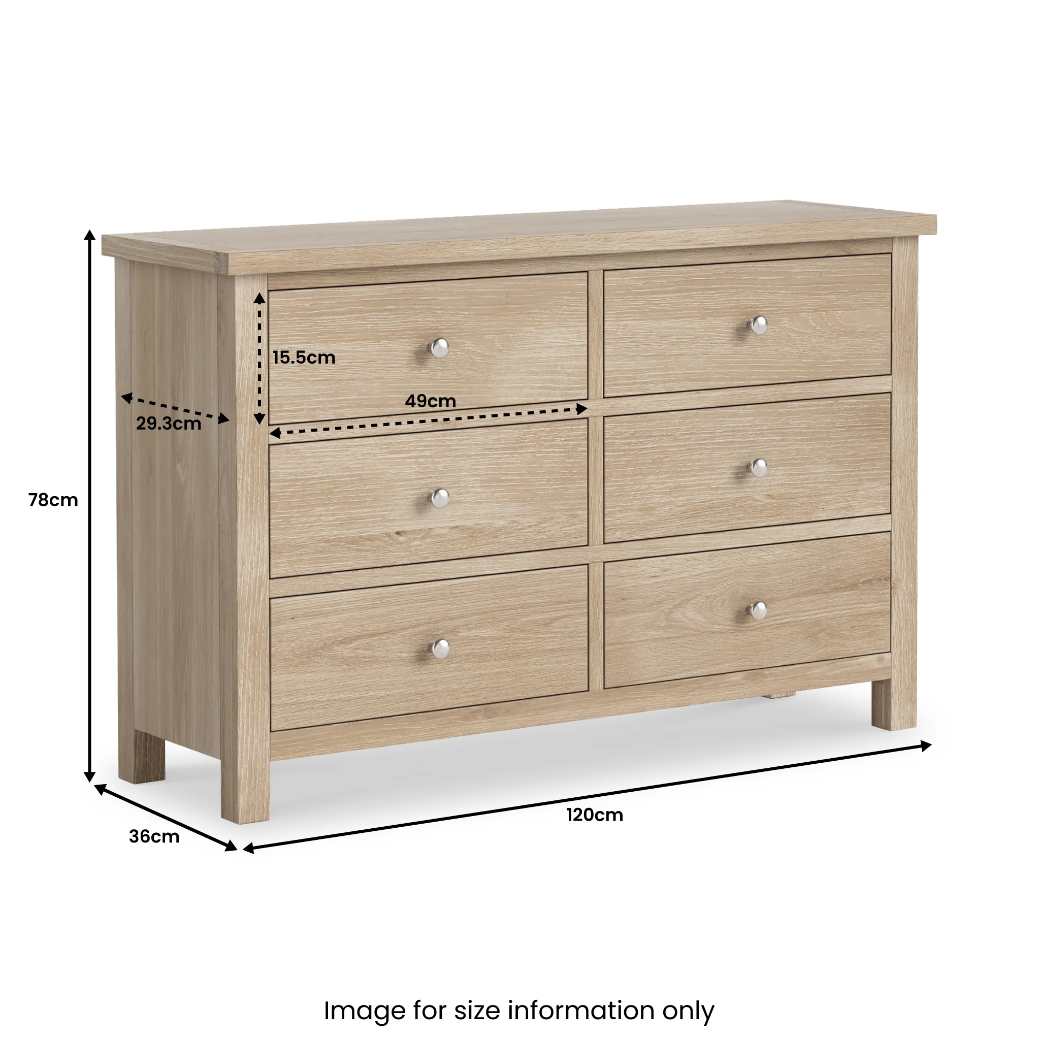 Farro Washed Oak 6 Drawer Chest - Image 10