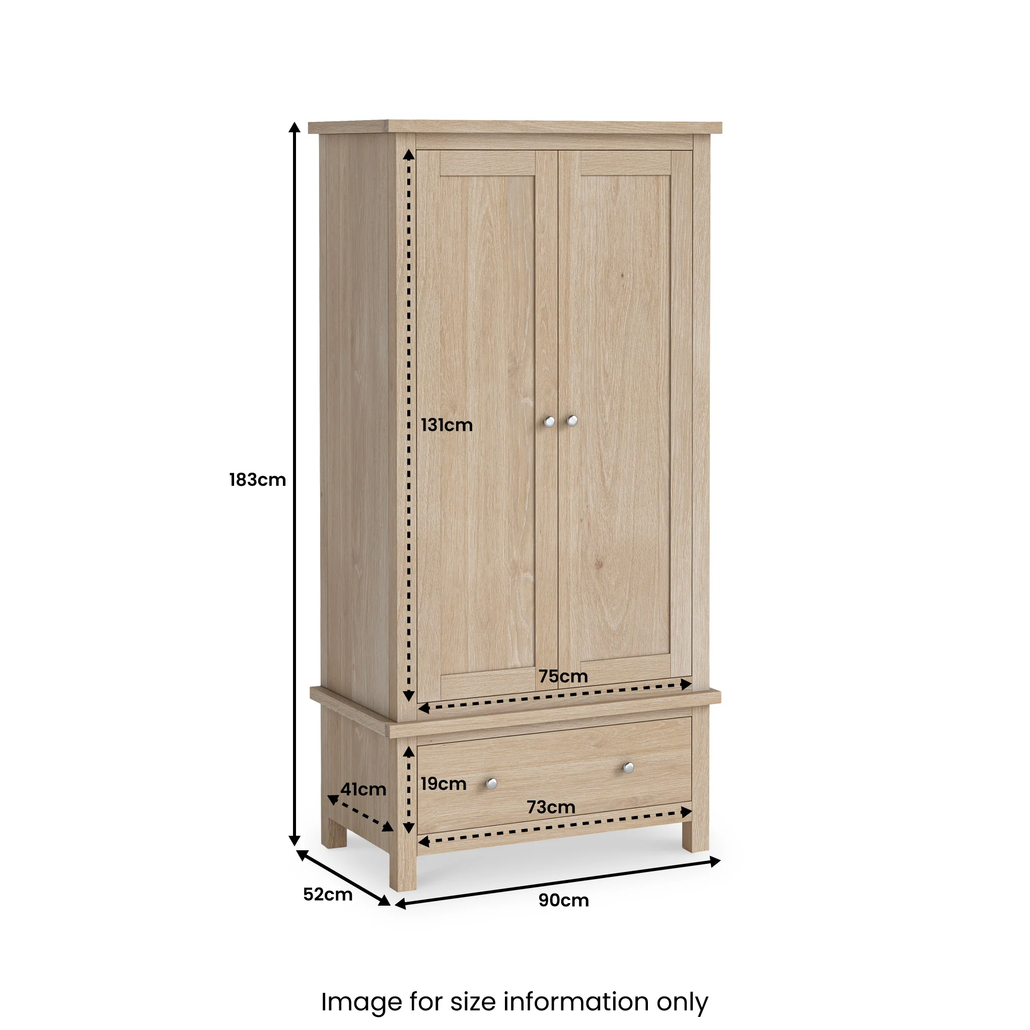 Farro Washed Oak Double Wardrobe with Drawers - Image 10