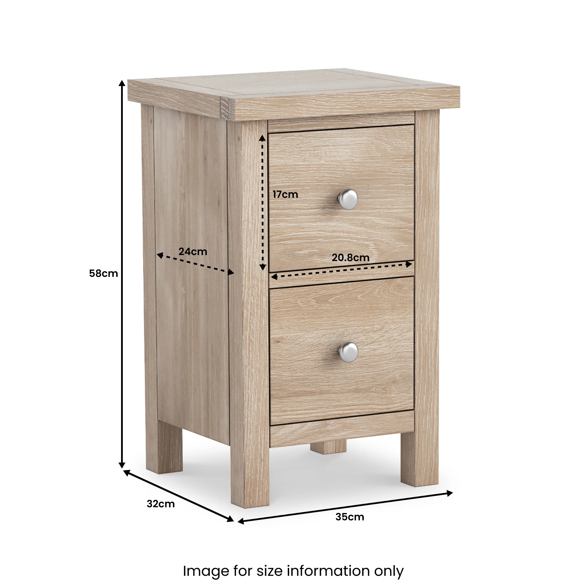 Farro Washed Oak Slim Bedside Table - Image 8